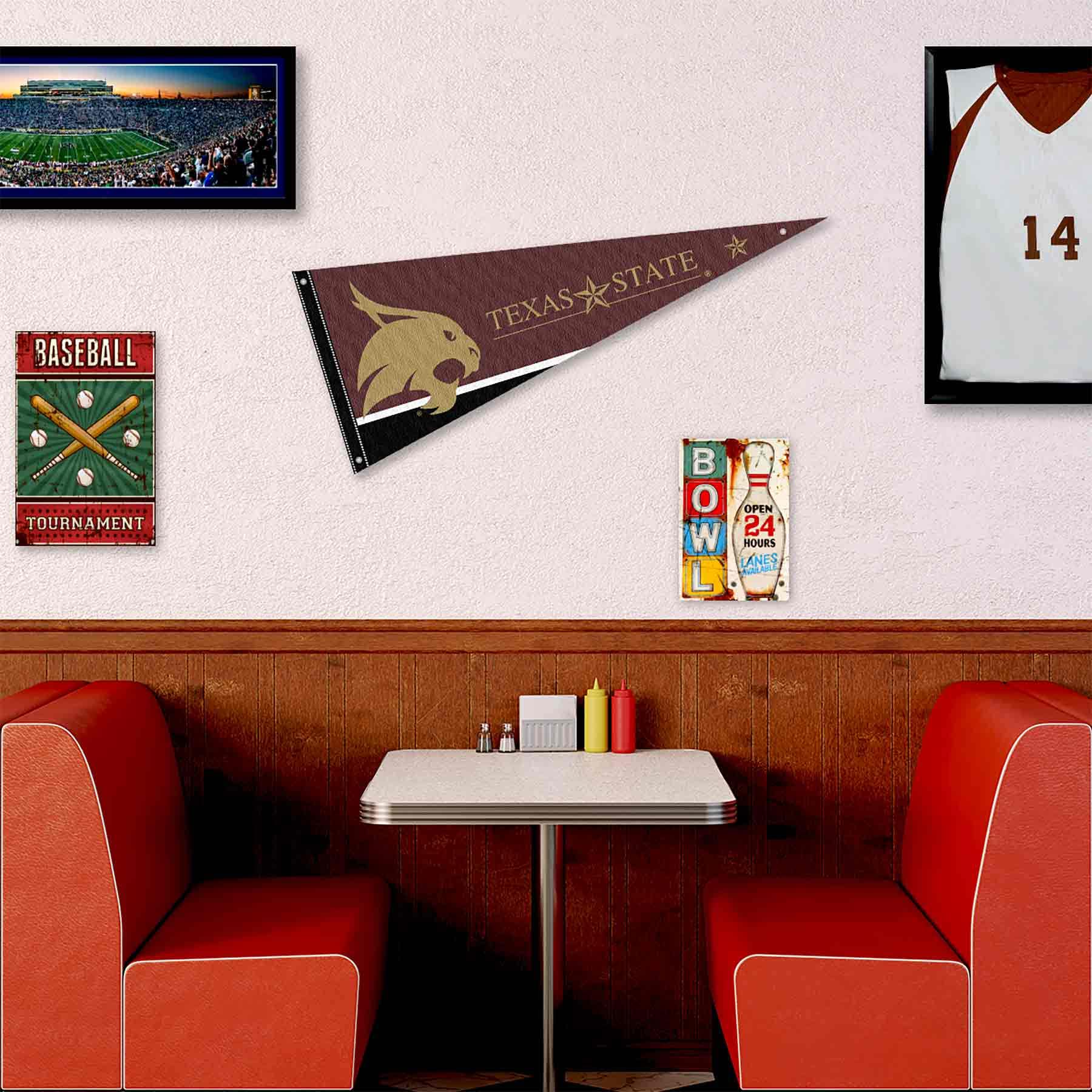 College Flags & Banners Co. Texas State Bobcats Pennant Flag and Wall Tack Mount Pads - Sports Collectibles, Sports Memorabilia, Sports Fan Shop, Sports Gifts