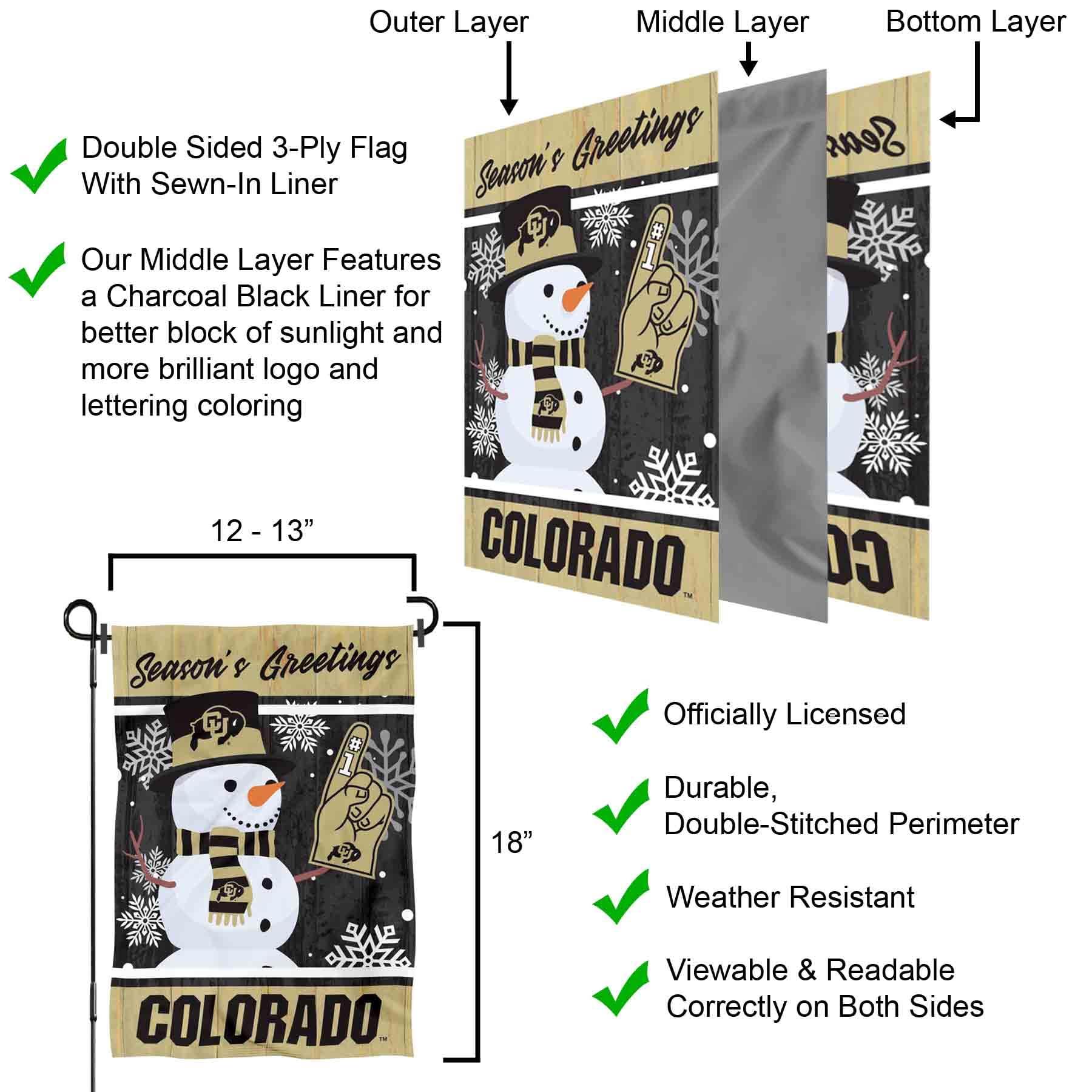 Colorado Buffaloes Holiday Winter Snow Garden Banner Flag - Sports Collectibles, Sports Memorabilia, Sports Fan Shop, Sports Gifts