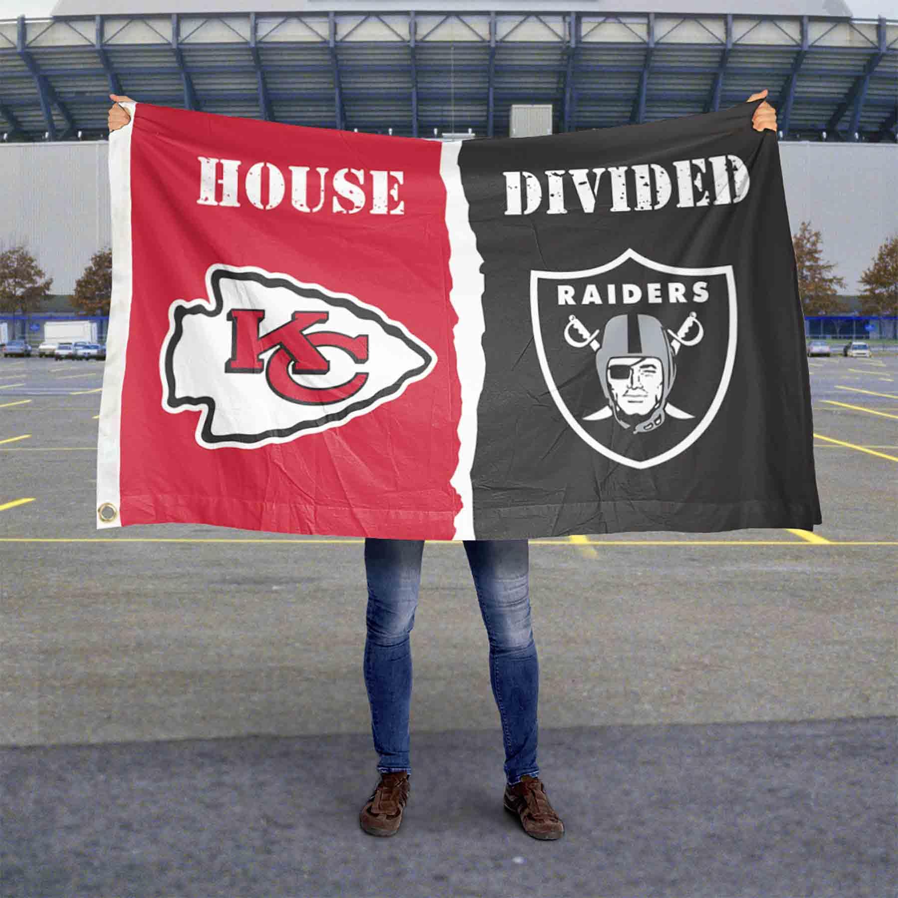 WinCraft Chiefs and Raiders House Divided Flag Rivalry Banner - Sports Collectibles, Sports Memorabilia, Sports Fan Shop, Sports Gifts