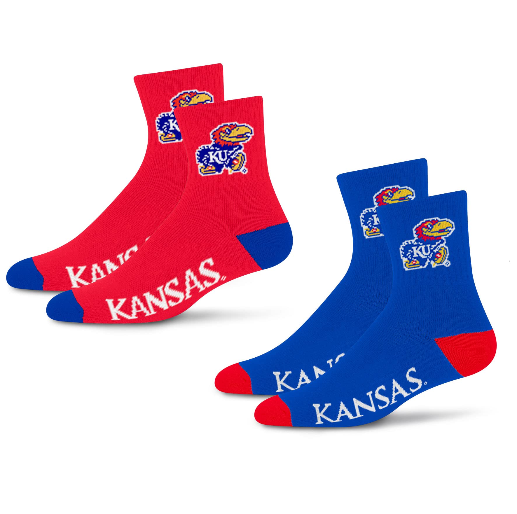 For Bare Feet NCAA Kansas Jayhawks Quarter Sock Two Pack Team Colors Large - Sports Gifts, Sports Memorabilia, Sports Collectibles, Fan Shop