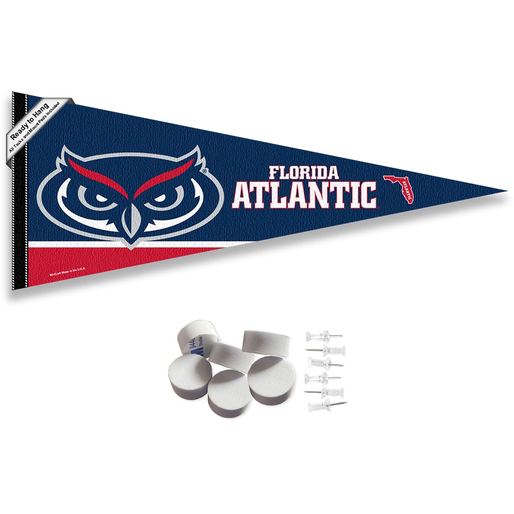 College Flags & Banners Co. Florida Atlantic Owls Pennant Flag and Wall Tack Mount Pads - Sports Collectibles, Sports Memorabilia, Sports Fan Shop, Sports Gifts