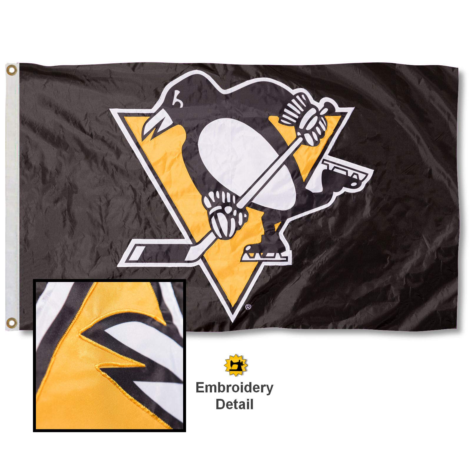 WinCraft Pittsburgh Penguins Applique and Embroidery Flag - Sports Collectibles, Sports Memorabilia, Sports Fan Shop, Sports Gifts