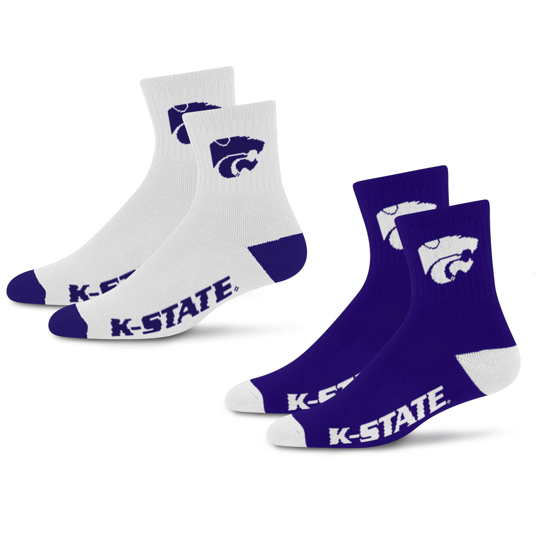 For Bare Feet NCAA Kansas State Wildcats Quarter Sock Two Pack Team Colors Large - Sports Gifts, Sports Memorabilia, Sports Collectibles, Fan Shop