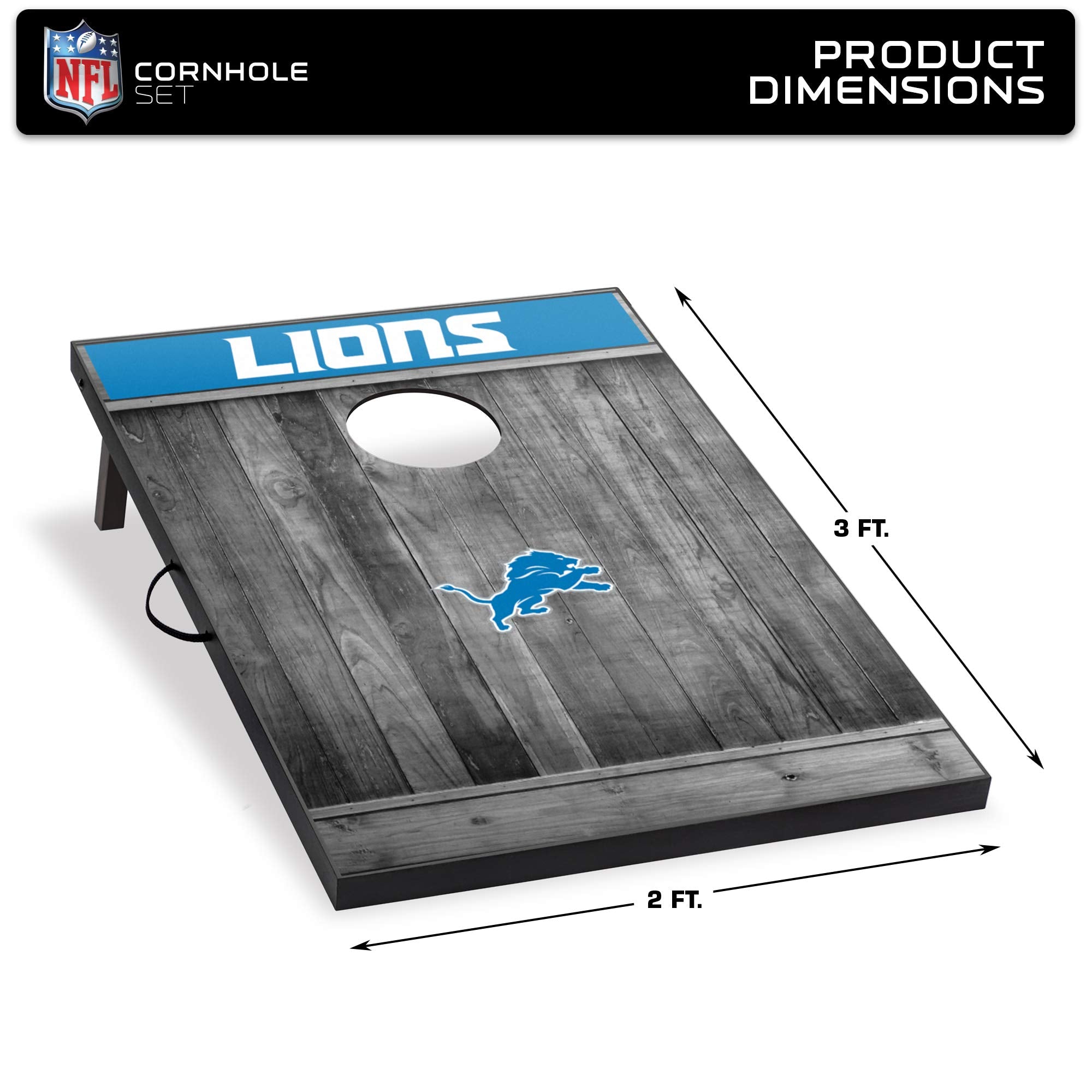 Wild Sports 2'x3' MDF Wood NFL Detroit Lions Cornhole Set - Grey Wood Design - Sports Collectibles, Sports Memorabilia, Sports Fan Shop, Sports Gifts