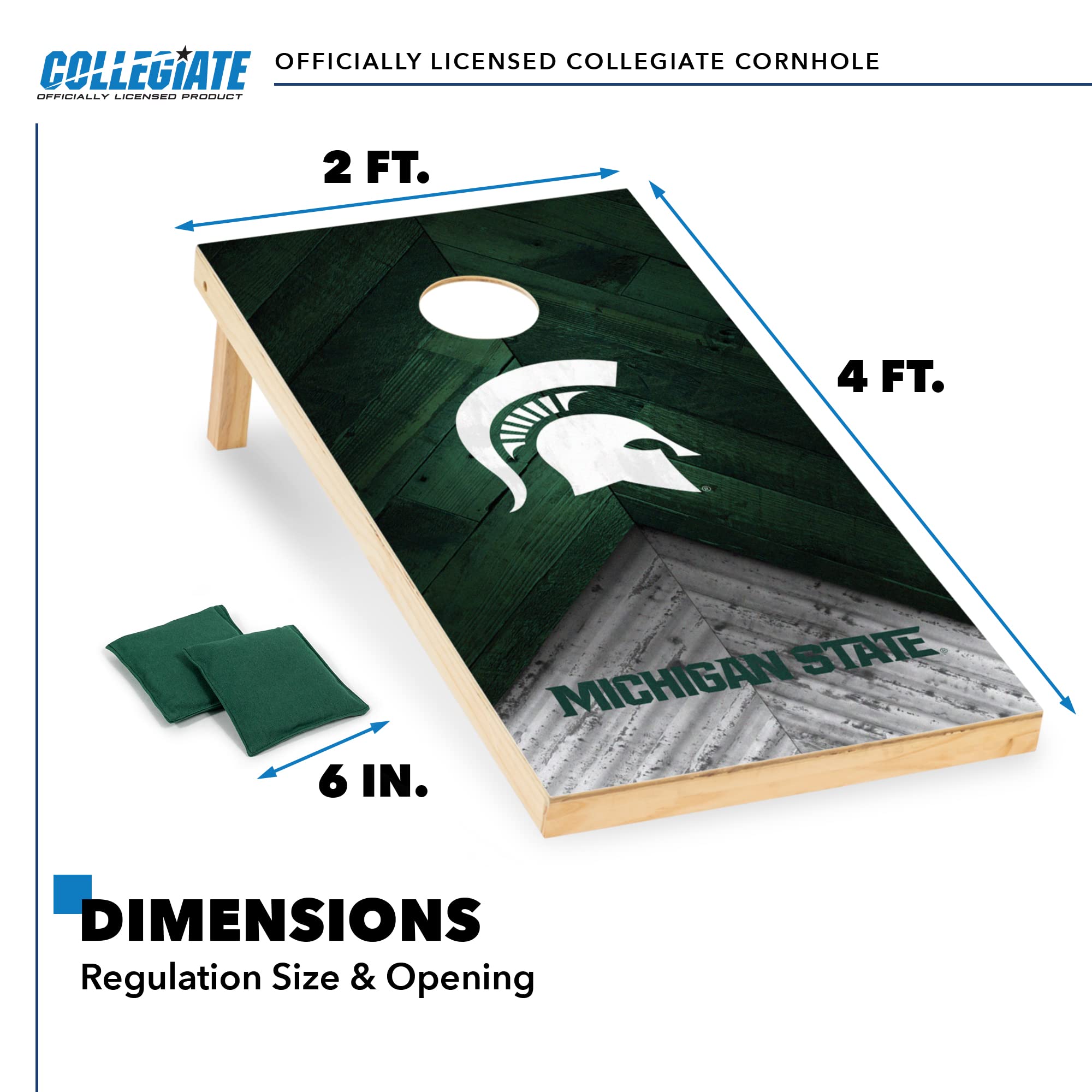 Wild Sports Michigan State Spartans 2' x 4' Regulation Size Solid Wood College Cornhole Set with Direct Print HD Team Graphics Great Gift for Any NCAA Fan! Bean Bag Toss Family Outdoor Game - Sports Collectibles, Sports Memorabilia, Sports Fan Shop, Sports Gifts