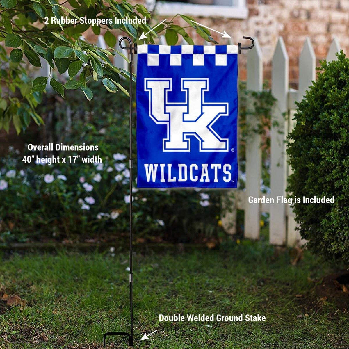 College Flags & Banners Co. Kentucky Wildcats Checkered Logo Garden Flag and Pole Holder Set - Sports Collectibles, Sports Memorabilia, Sports Fan Shop, Sports Gifts