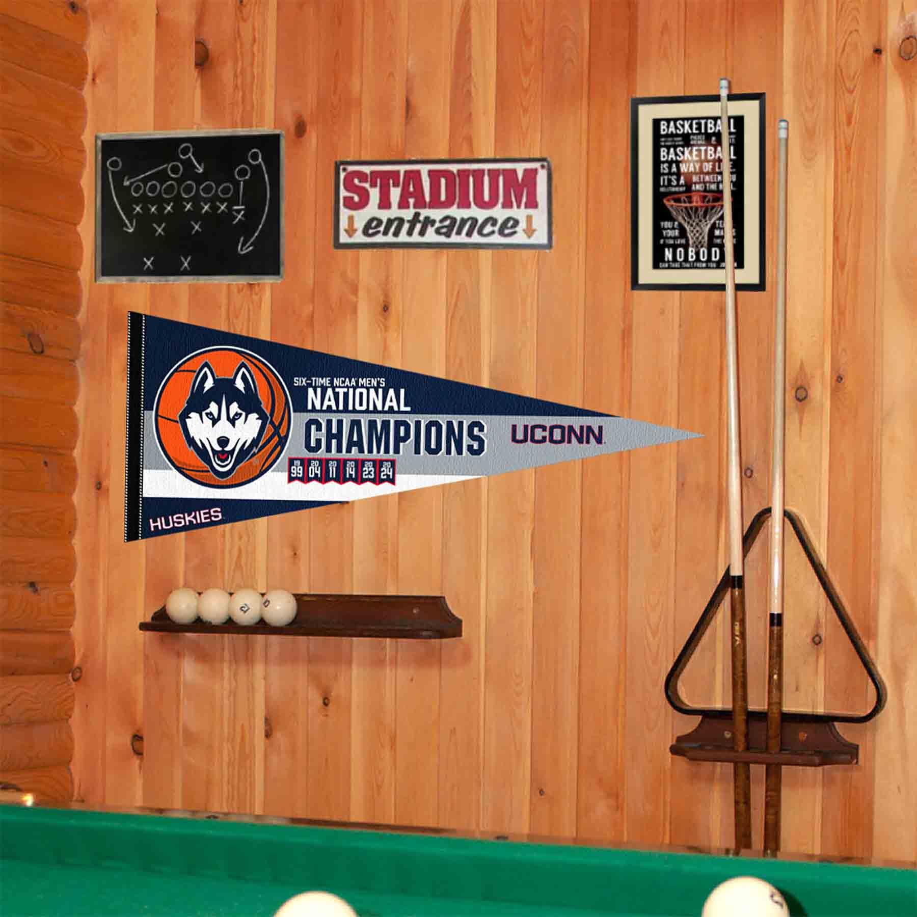 University of Connecticut 6 Time Basketball National Champions Pennant Banner Flag - Sports Collectibles, Sports Memorabilia, Sports Fan Shop, Sports Gifts