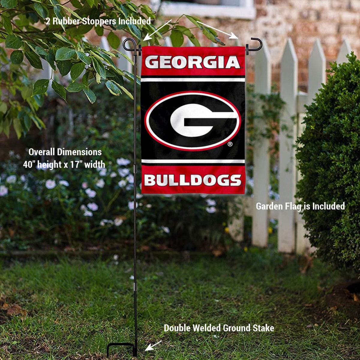 College Flags & Banners Co. Georgia Bulldogs Garden Flag with Stand Holder - Sports Collectibles, Sports Memorabilia, Sports Fan Shop, Sports Gifts