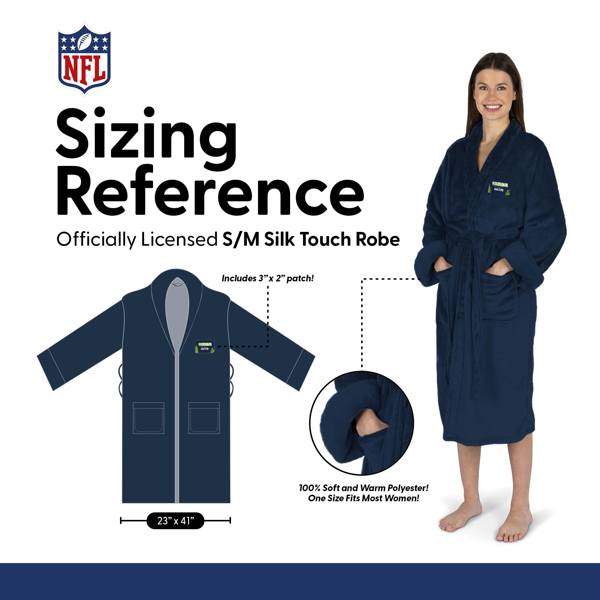 Northwest NFL Super Bowl 2026 Seattle Seahawks Champs Hub Silk Touch Robe, Small/Medium - Sports Gifts, Sports Memorabilia, Sports Collectibles, Fan Shop