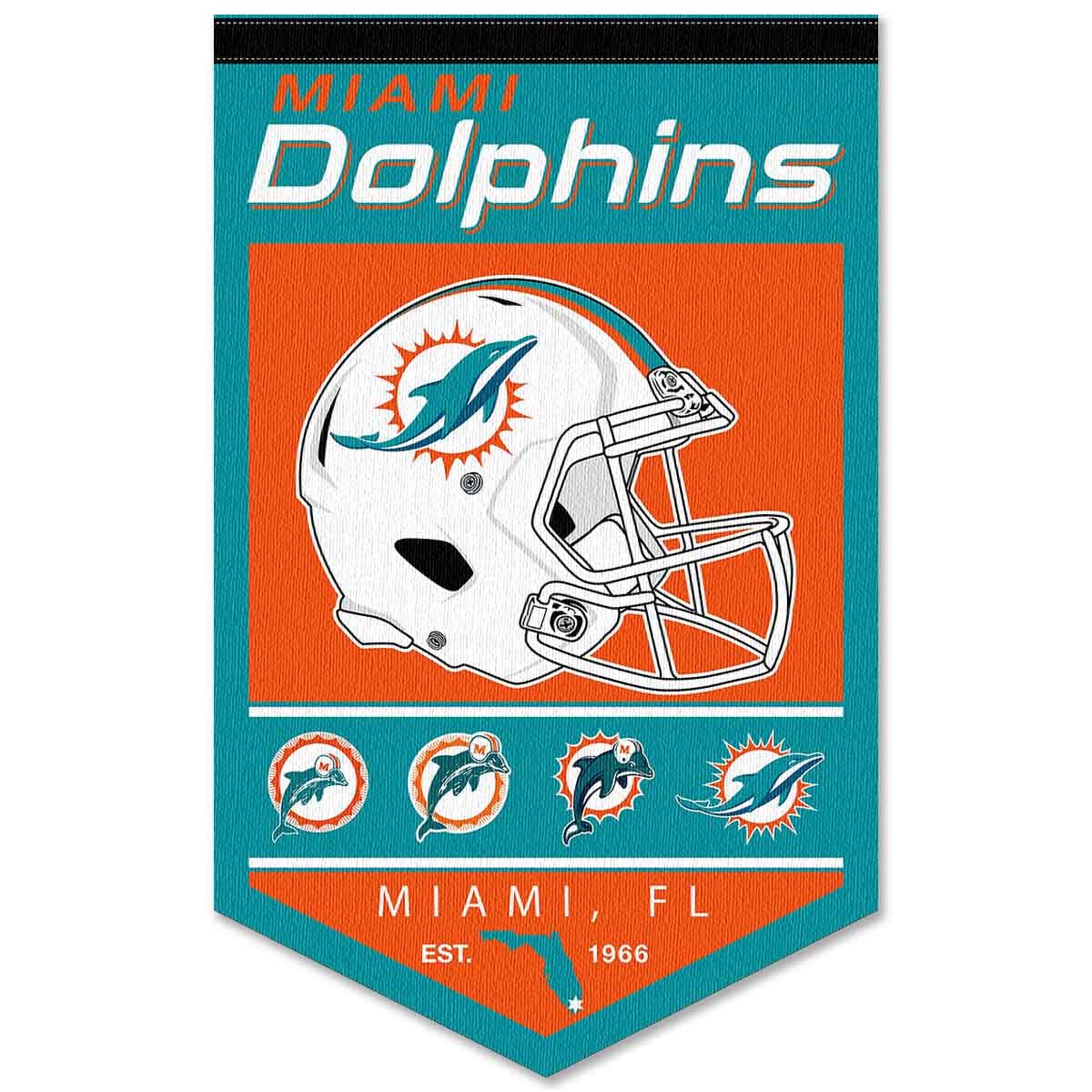 WinCraft Miami Dolphins Heritage History Banner Pennant - Sports Collectibles, Sports Memorabilia, Sports Fan Shop, Sports Gifts