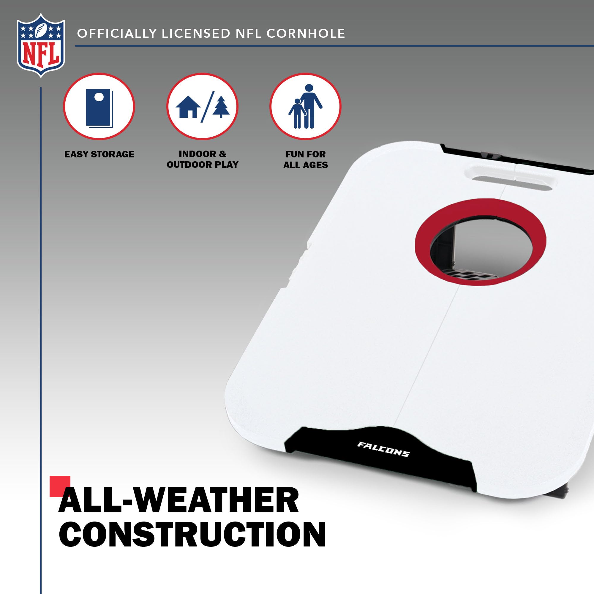 Wild Sports NFL Atlanta Falcons Pro Football All-Weather Cornhole Set - Travel Bean Bag Toss Set Includes 8 Bean Bags - Sports Collectibles, Sports Memorabilia, Sports Fan Shop, Sports Gifts