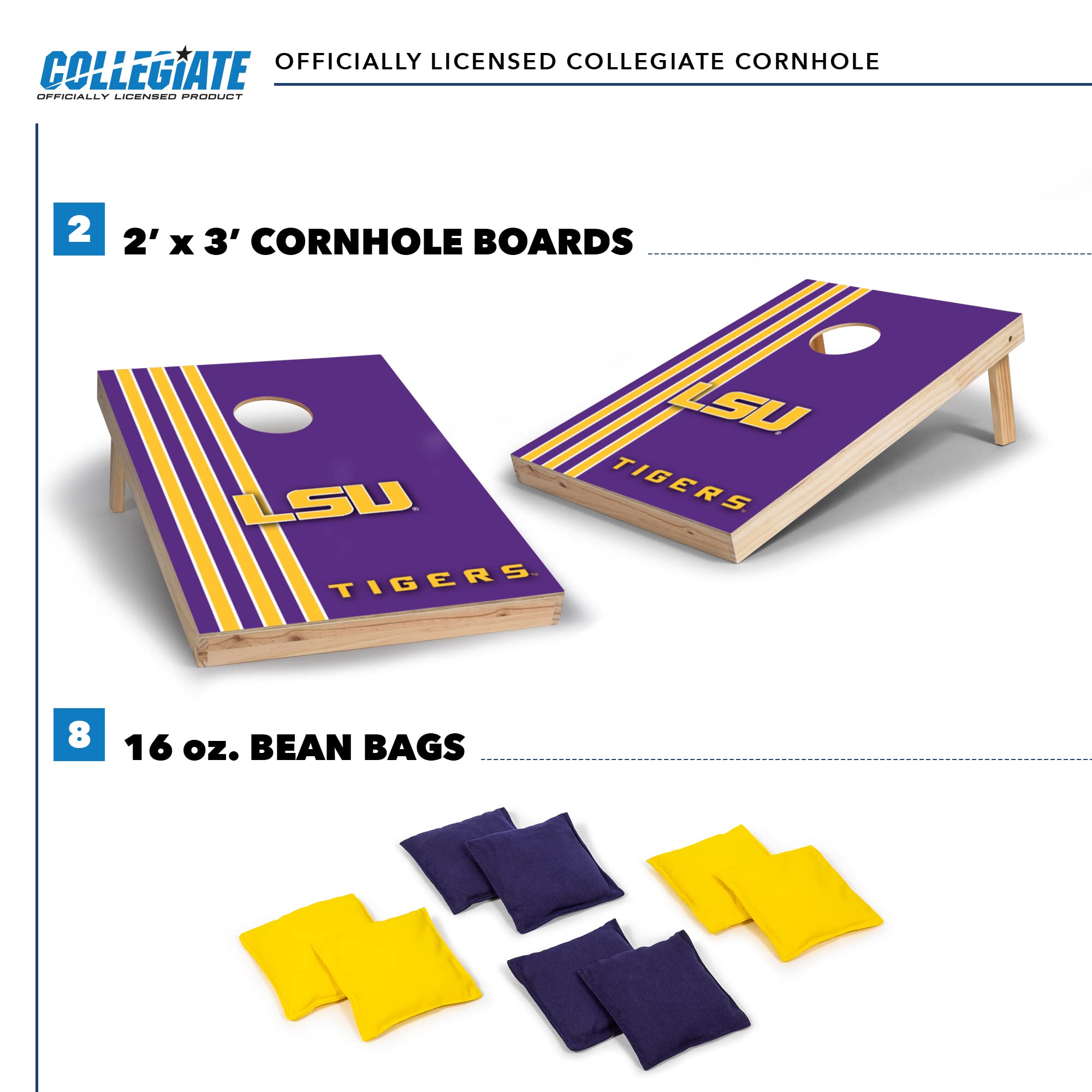 Wild Sports 2' x 3' Solid Wood Cornhole Set with Direct Print HD Team Graphics – Great Gift for Any NCAA Fan! Bean Bag Toss Family Outdoor Games – LSU Tigers - Sports Collectibles, Sports Memorabilia, Sports Fan Shop, Sports Gifts