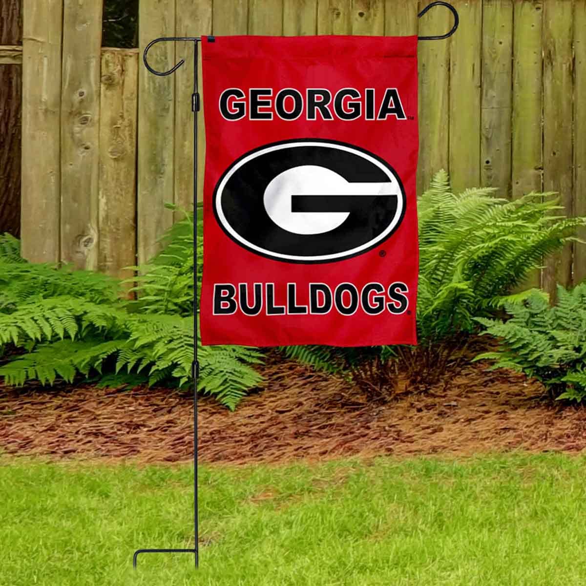 Georgia Bulldogs Dual Logo Garden Banner Flag with Stand Pole Holder - Sports Collectibles, Sports Memorabilia, Sports Fan Shop, Sports Gifts