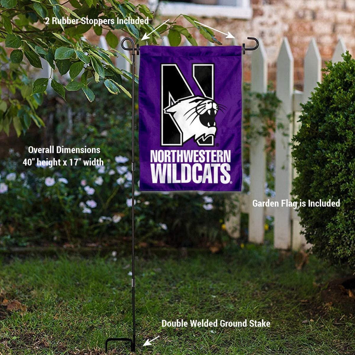 College Flags & Banners Co. Northwestern University Garden Flag and Pole Holder Set - Sports Collectibles, Sports Memorabilia, Sports Fan Shop, Sports Gifts