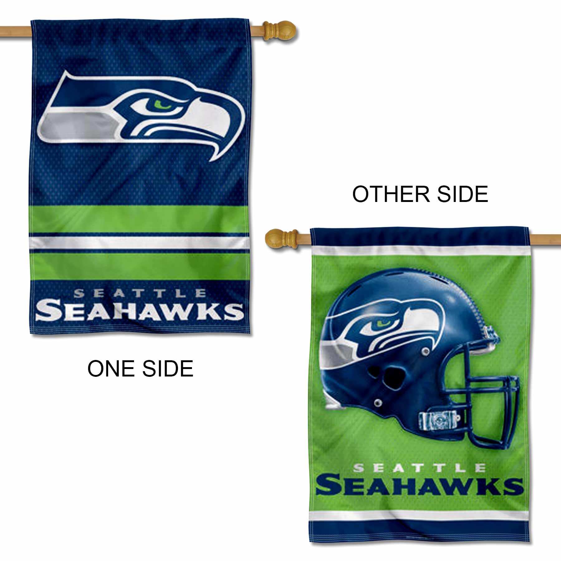 WinCraft Seattle Seahawks Primary and Helmet Double Sided Banner Flag - Sports Collectibles, Sports Memorabilia, Sports Fan Shop, Sports Gifts