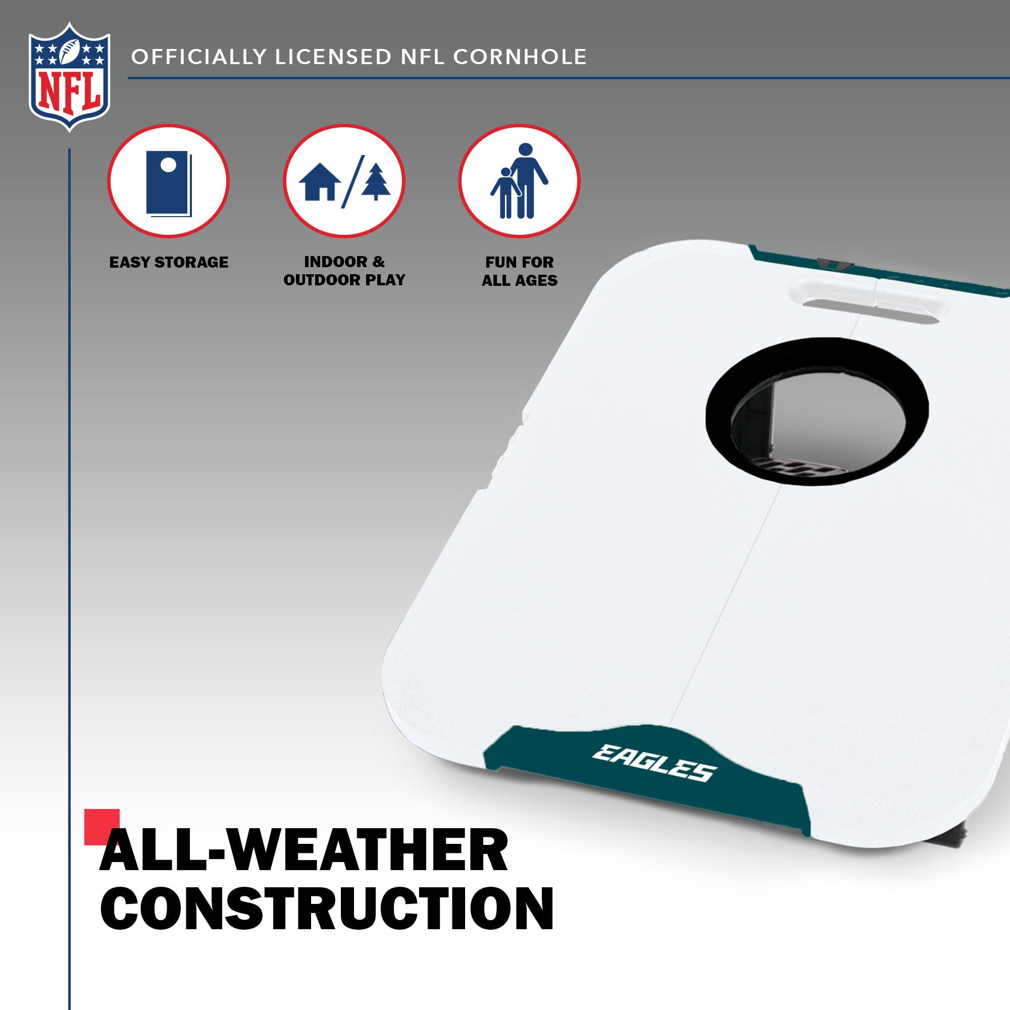 Wild Sports NFL Philadelphia Eagles Pro Football All-Weather Cornhole Set - Travel Bean Bag Toss Set Includes 8 Bean Bags - Sports Collectibles, Sports Memorabilia, Sports Fan Shop, Sports Gifts