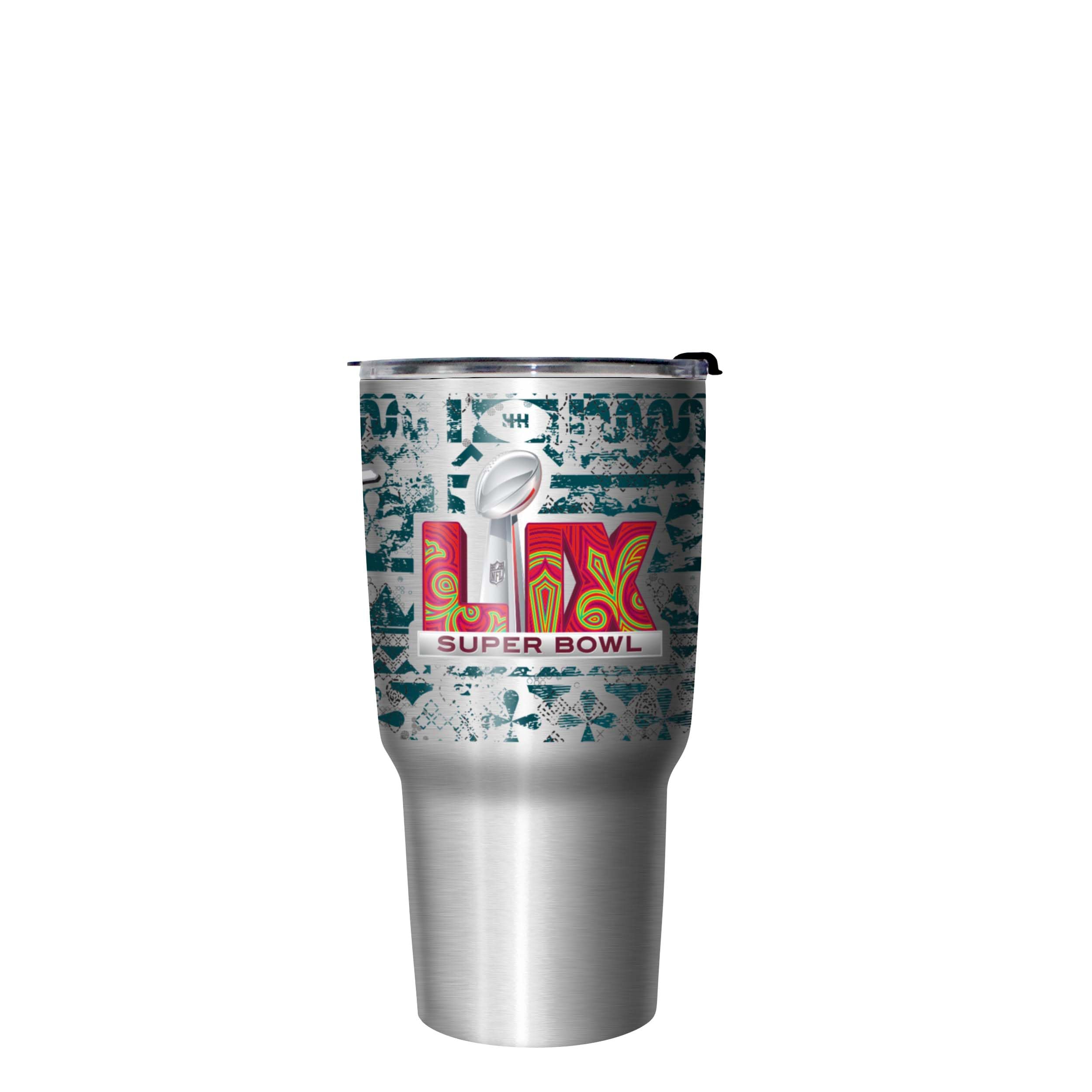 FOCO Philadelphia Eagles NFL Super Bowl LIX Champions 27 oz Stainless Steel Tumbler - Stencil Silver - Sports Collectibles, Sports Memorabilia, Sports Fan Shop, Sports Gifts