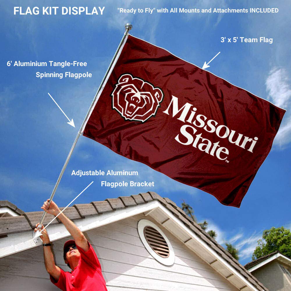 College Flags & Banners Co. Missouri State University Flag and Pole Bracket Mount Bundle - Sports Collectibles, Sports Memorabilia, Sports Fan Shop, Sports Gifts