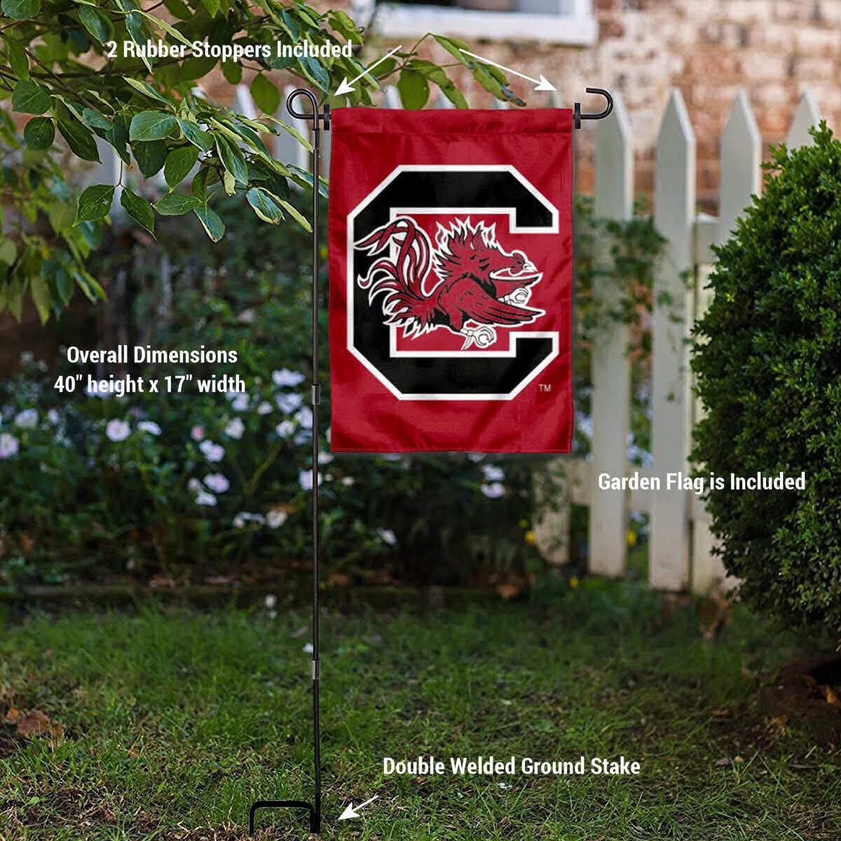 College Flags & Banners Co. University of South Carolina Garden Flag and USA Flag Stand Pole Holder Set - Sports Collectibles, Sports Memorabilia, Sports Fan Shop, Sports Gifts