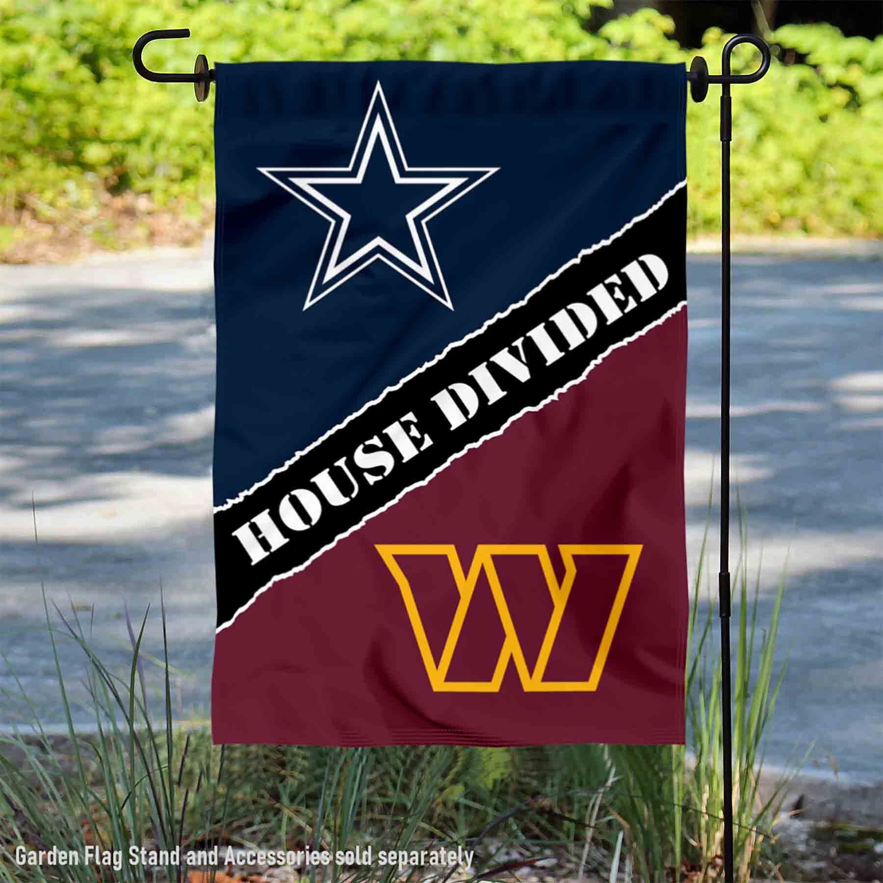 WinCraft House Divided Cowboys and Commanders Double Sided Garden Flag - Sports Collectibles, Sports Memorabilia, Sports Fan Shop, Sports Gifts