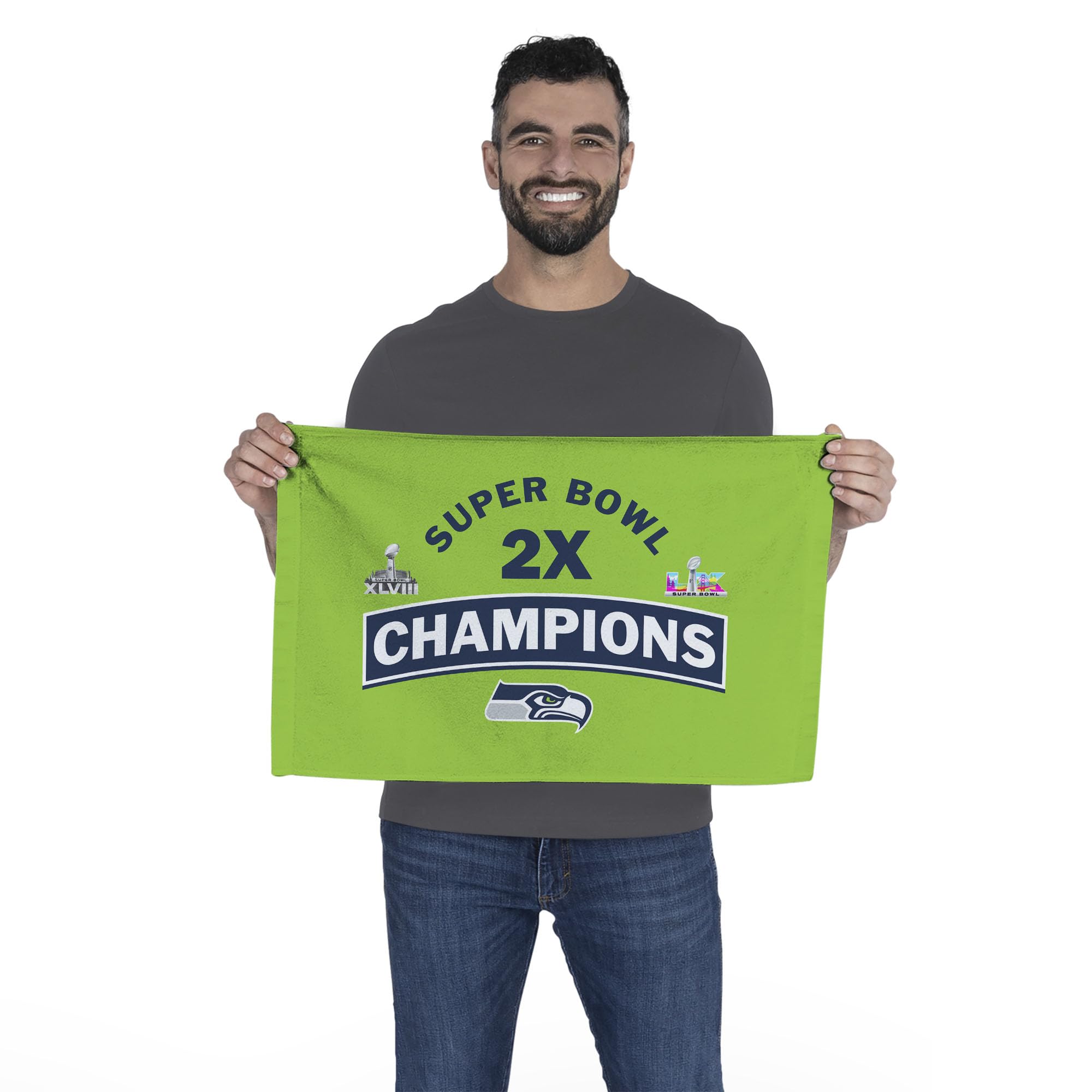 Northwest NFL Super Bowl 2026 Seattle Seahawks Multi Champs Built Fan Towel 2-Pack, 16 x 25 in - Sports Gifts, Sports Memorabilia, Sports Collectibles, Fan Shop
