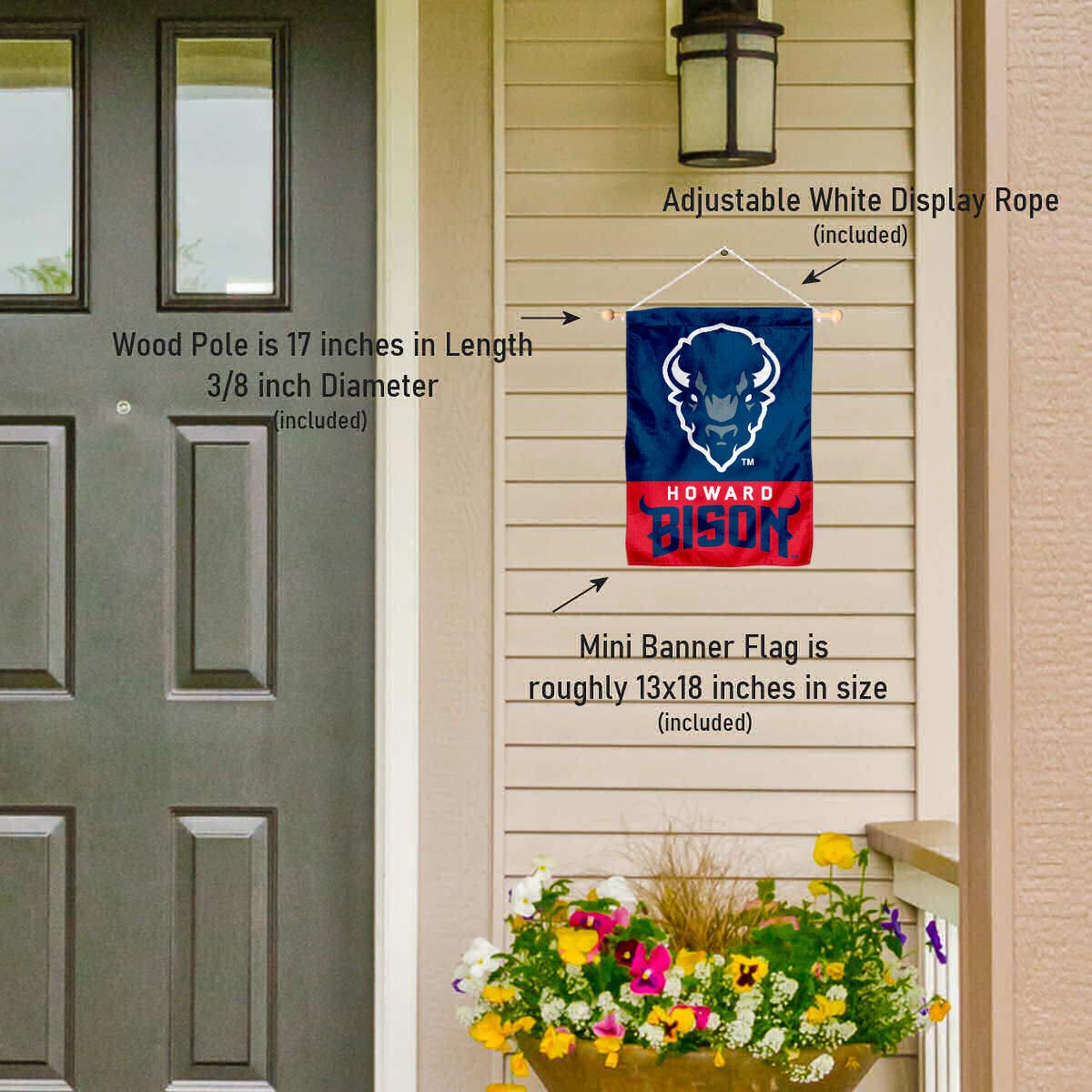 College Flags & Banners Co. Howard Bison Window Wall Banner Hanging Flag with Suction Cup - Sports Collectibles, Sports Memorabilia, Sports Fan Shop, Sports Gifts