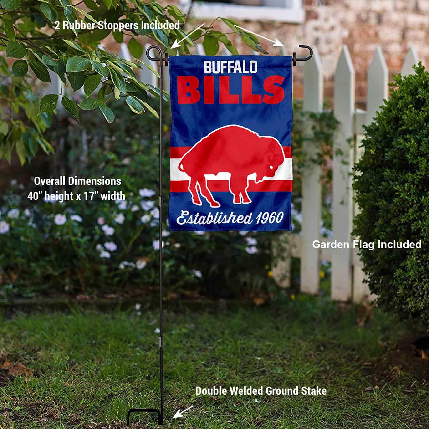 WinCraft Buffalo Bills Throwback Retro Vintage Garden Flag and Flagpole Mount - Sports Collectibles, Sports Memorabilia, Sports Fan Shop, Sports Gifts
