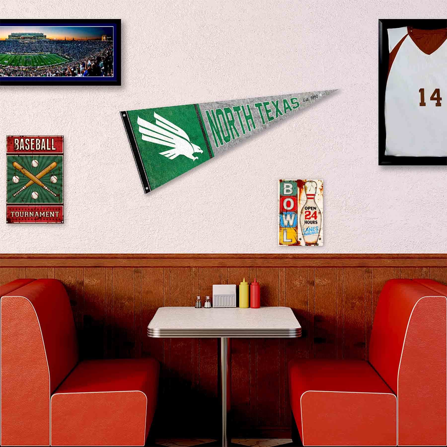 College Flags & Banners Co. North Texas Mean Green Retro Throwback Vintage Pennant Flag and Wall Tack Mount Pads - Sports Collectibles, Sports Memorabilia, Sports Fan Shop, Sports Gifts