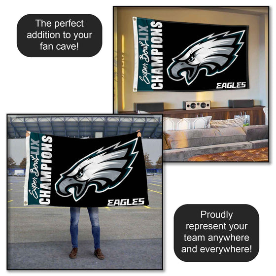WinCraft Philadelphia Eagles Super Bowl LIX Champions Flag Outdoor Indoor 3x5 Foot Banner - Sports Collectibles, Sports Memorabilia, Sports Fan Shop, Sports Gifts