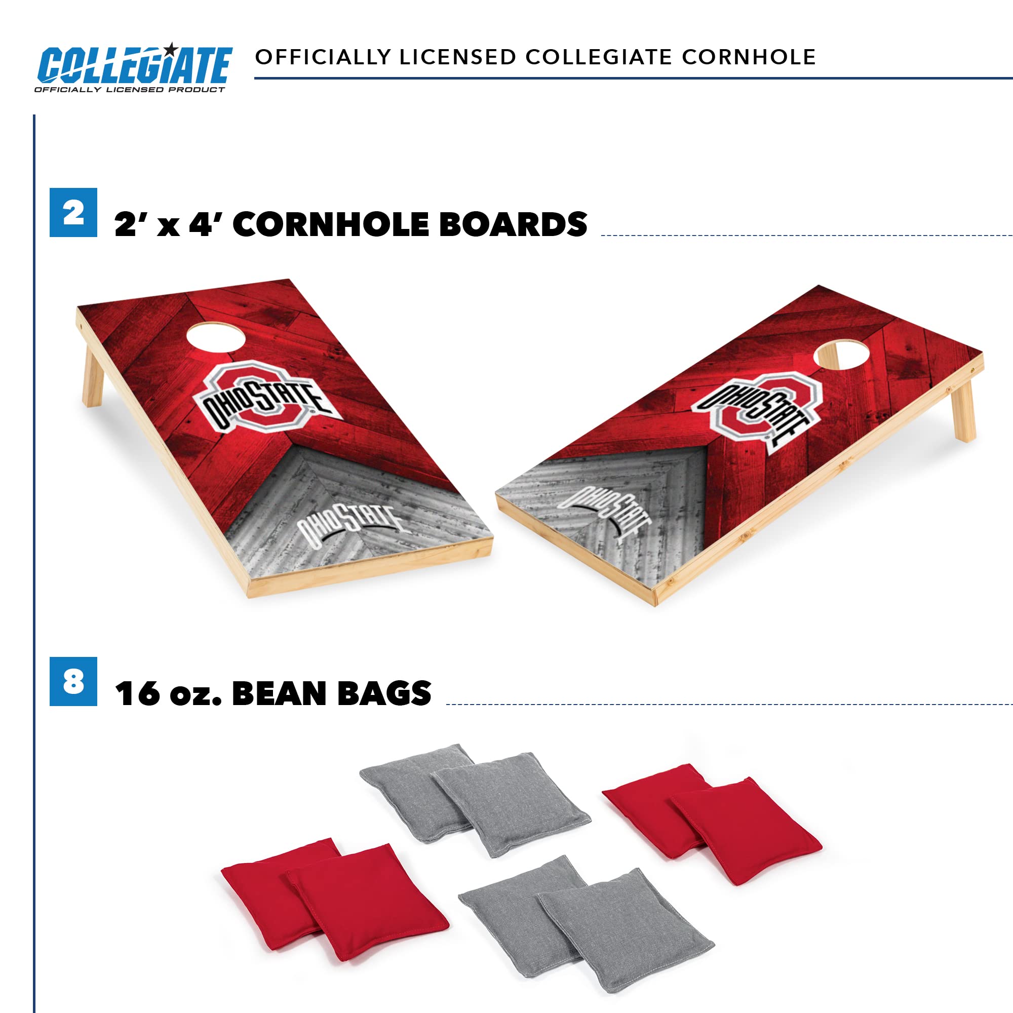 Wild Sports Ohio State Buckeyes 2' x 4' Regulation Size Solid Wood College Cornhole Set with Direct Print HD Team Graphics Great Gift for Any NCAA Fan! Bean Bag Toss Family Outdoor Game - Sports Collectibles, Sports Memorabilia, Sports Fan Shop, Sports Gifts