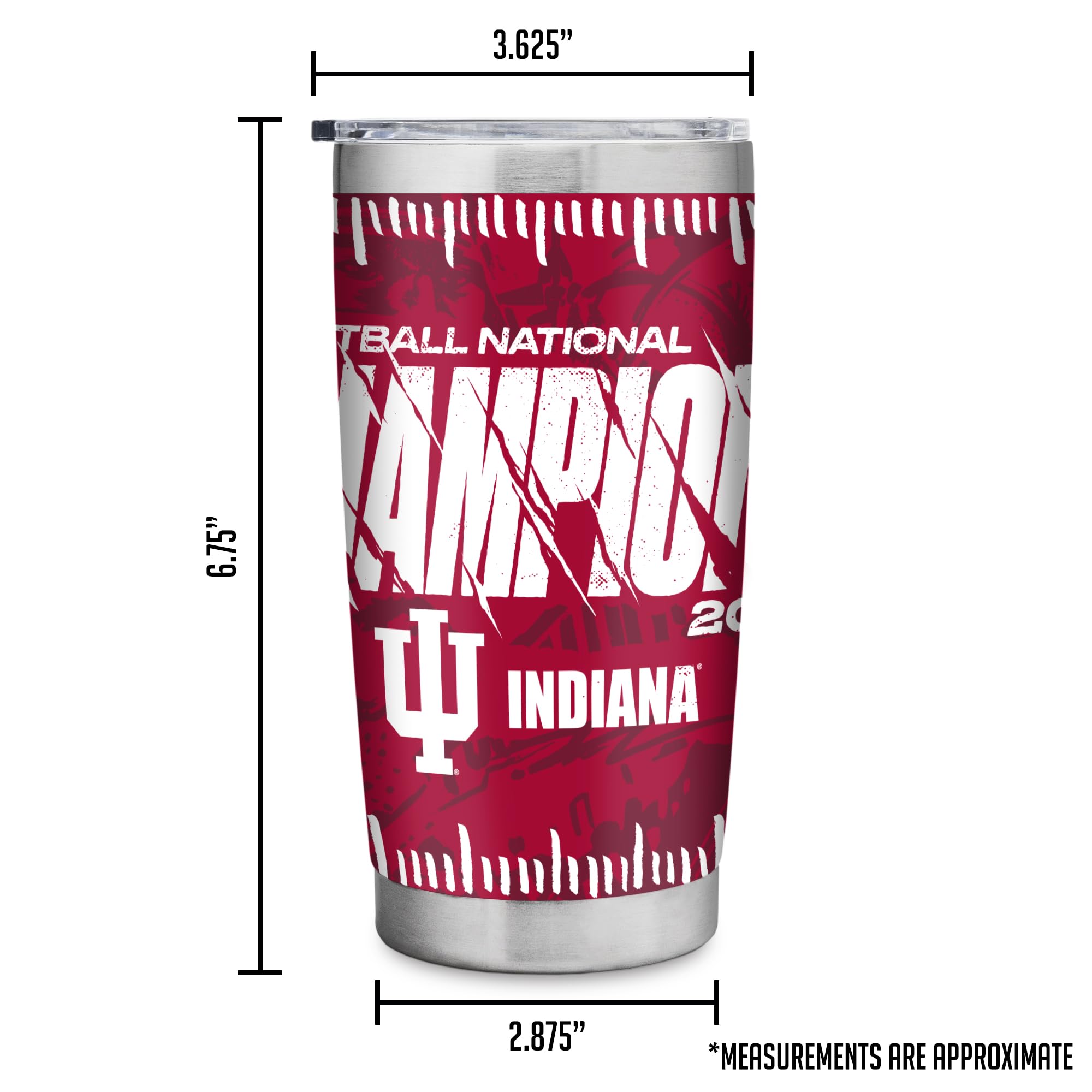 Rico Industries NCAA Indiana Hoosiers 2026 Football National Champions 20oz Stainless Steel Tumbler with Lid - Great For Coffee, Tea, Water or Cocktails - Sports Gifts, Sports Memorabilia, Sports Collectibles, Fan Shop