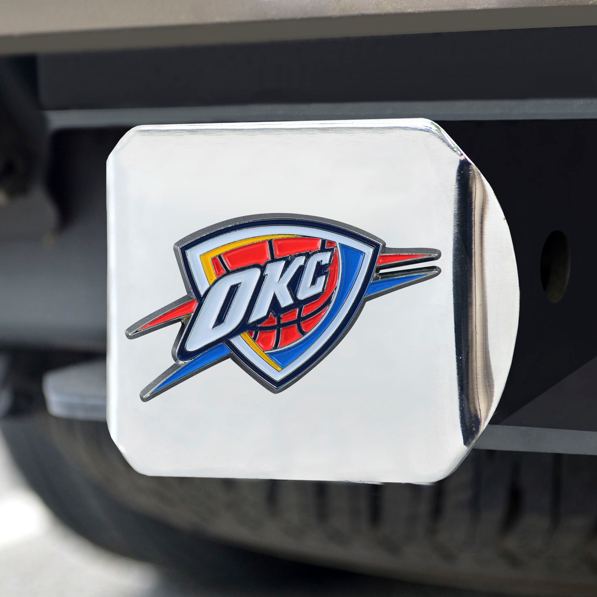 NBA - Oklahoma City Thunder Color on Chrome Hitch Cover - Sports Gifts, Sports Memorabilia, Sports Collectibles, Fan Shop
