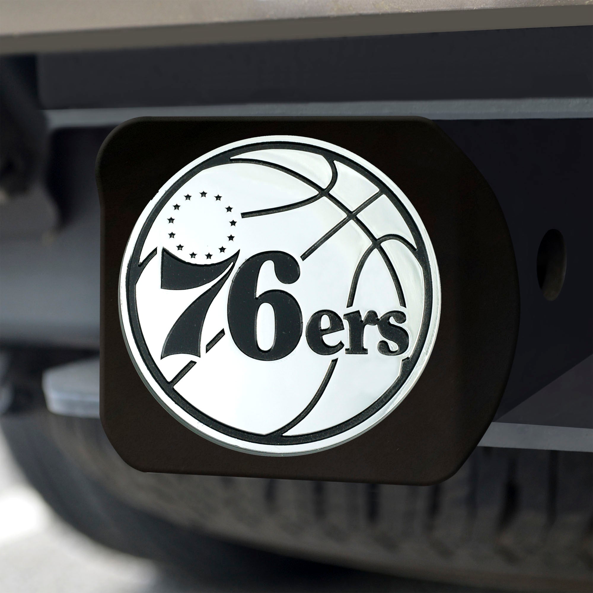 NBA - Philadelphia 76ers Chrome on Black Hitch Cover - Sports Gifts, Sports Memorabilia, Sports Collectibles, Fan Shop