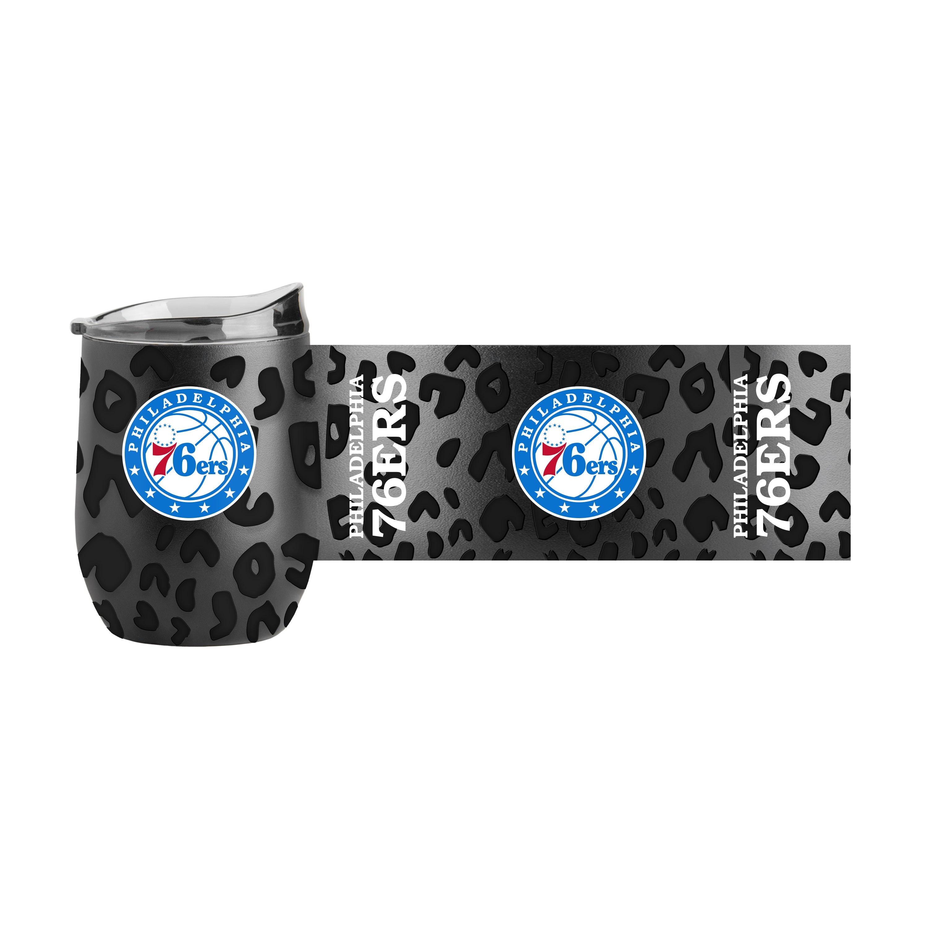 Philadelphia 76ers Leopard 16oz Black Powdercoat Curved Beverage - Sports Gifts, Sports Memorabilia, Sports Collectibles, Fan Shop