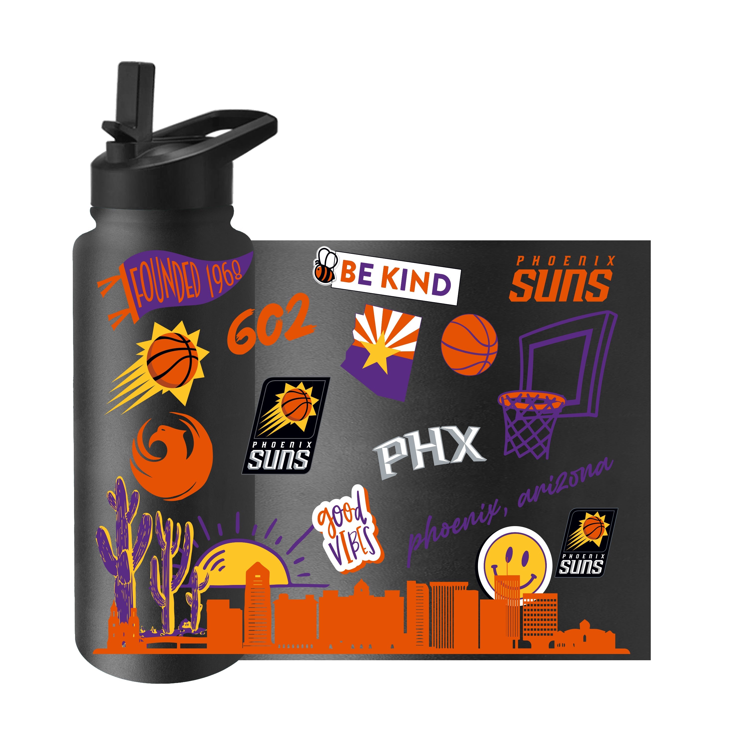 Phoenix Suns 34oz Black Native Quencher Bottle - Sports Gifts, Sports Memorabilia, Sports Collectibles, Fan Shop