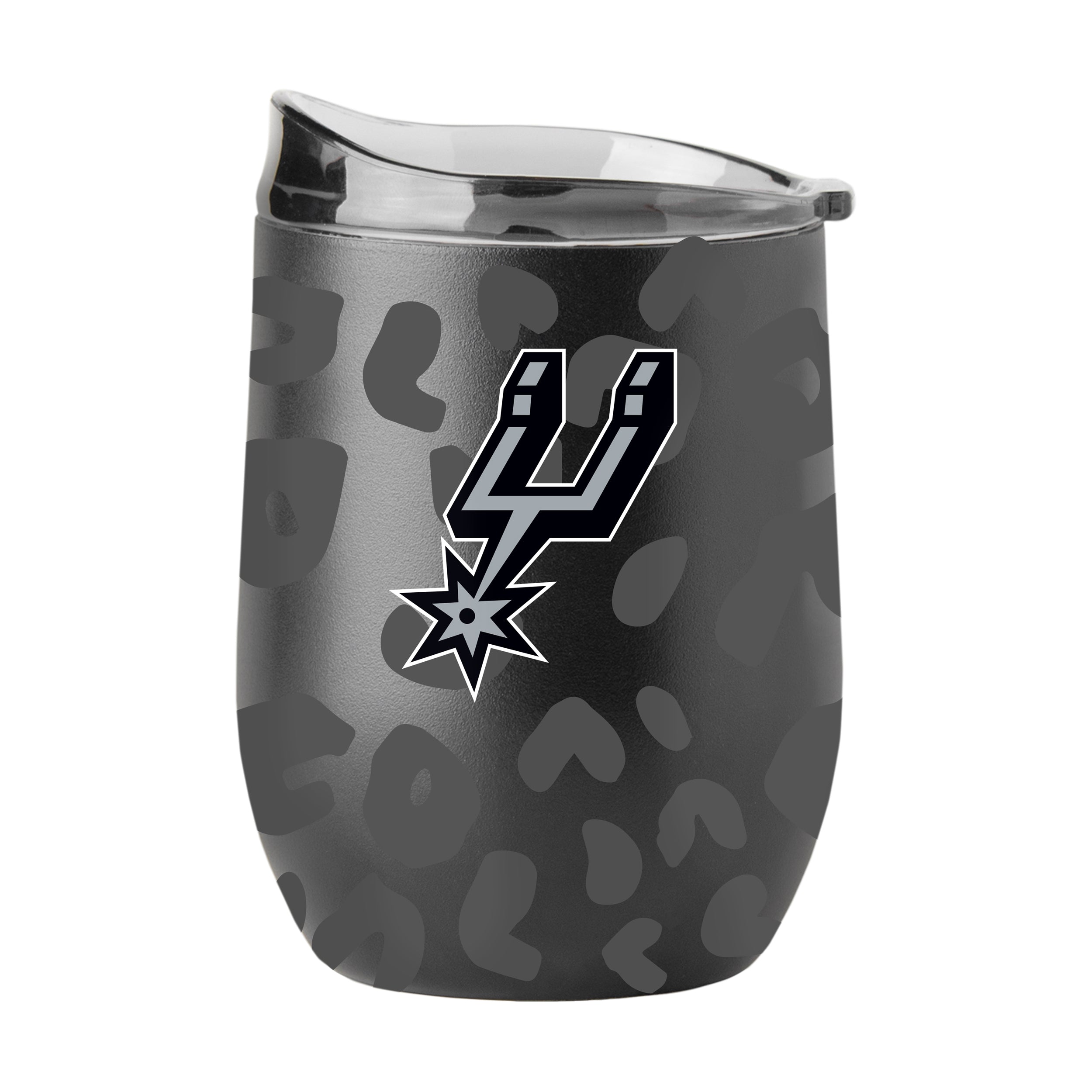 San Antonio Spurs Leopard 16oz Black Powder Coat Curved Beverage