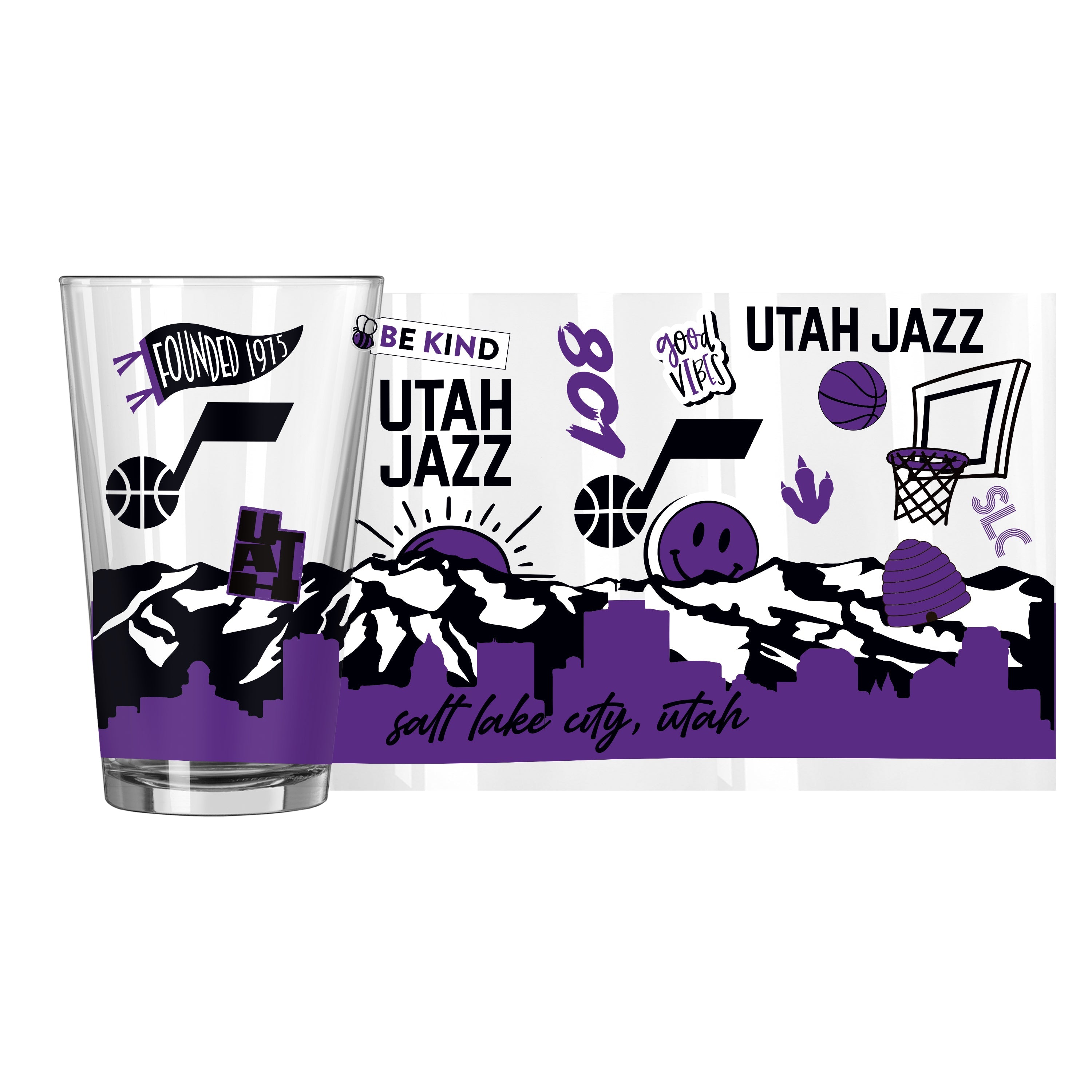 Utah Jazz 16oz Native Pint Glass - Sports Gifts, Sports Memorabilia, Sports Collectibles, Fan Shop