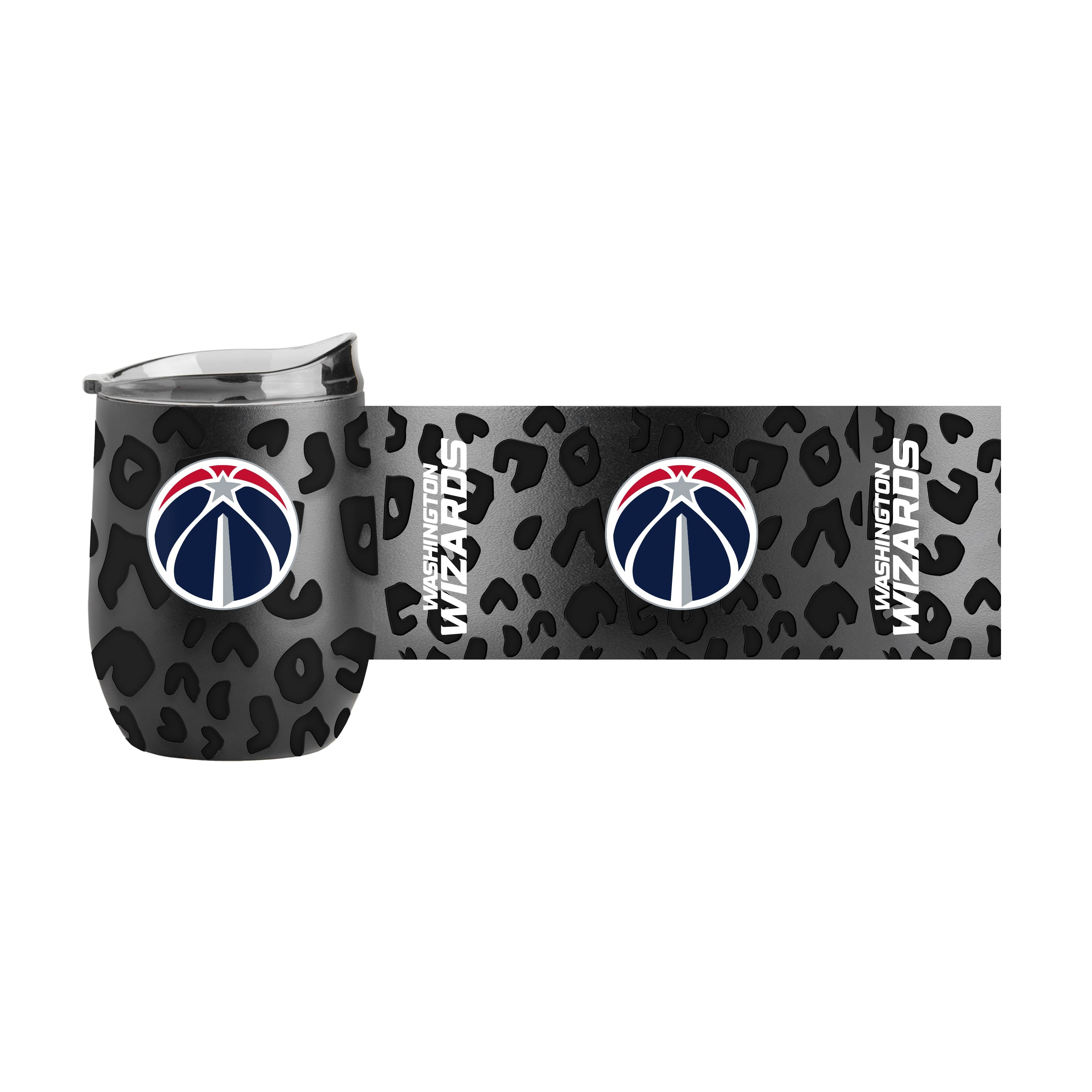 Washington Wizards Leopard 16oz Black Powdercoat Curved Beverage - Sports Gifts, Sports Memorabilia, Sports Collectibles, Fan Shop
