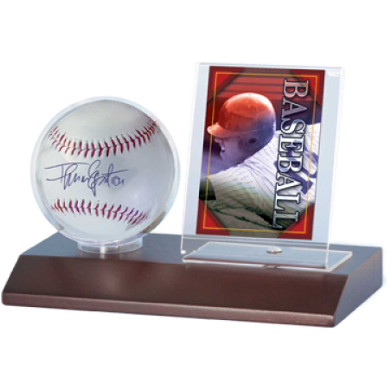Wood Baseball & Card Holder - Dark Wood