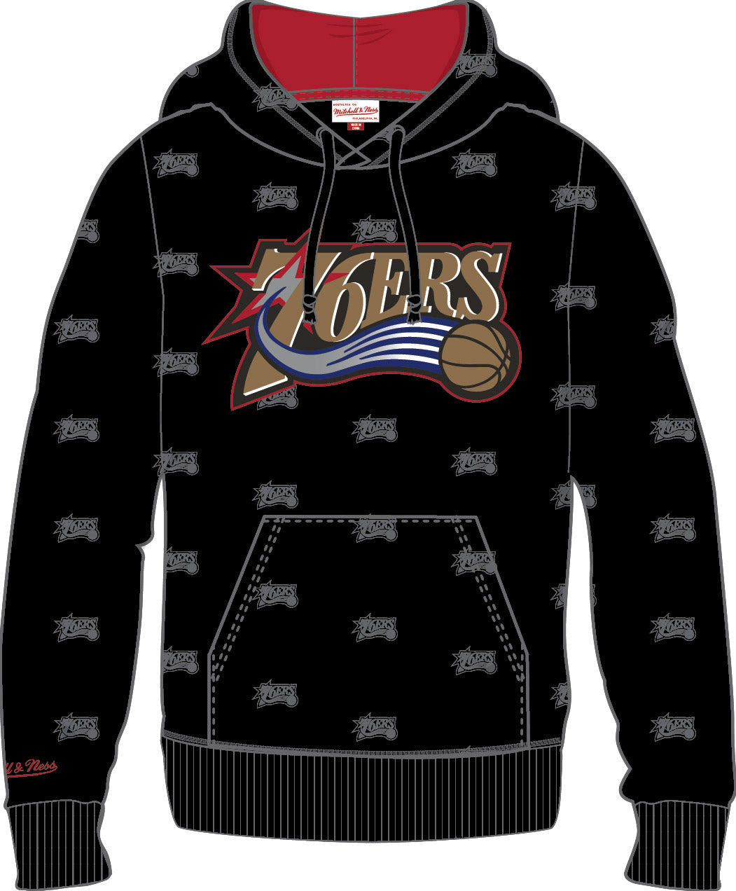 Philadelphia 76ers Mitchell & Ness All Over Print Fleece Hoodie - Sports Collectibles, Sports Memorabilia, Sports Fan Shop, Sports Gifts