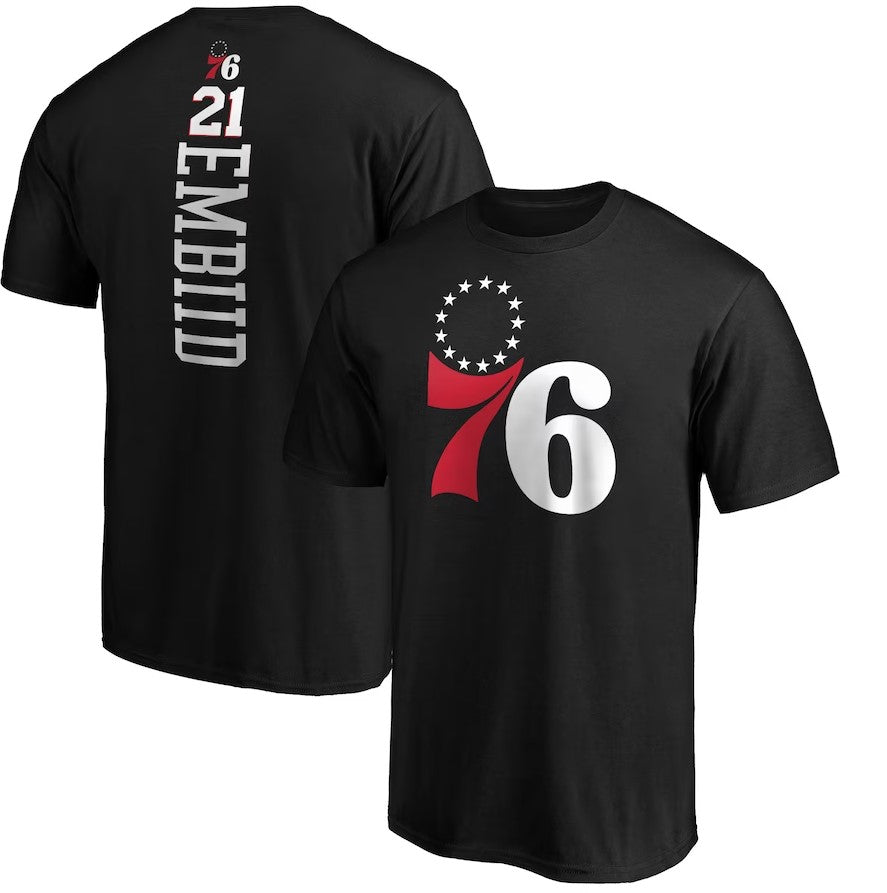 Joel Embiid Philadelphia 76ers Black Playmaker Name & Number T-Shirt - Sports Collectibles, Sports Memorabilia, Sports Fan Shop, Sports Gifts
