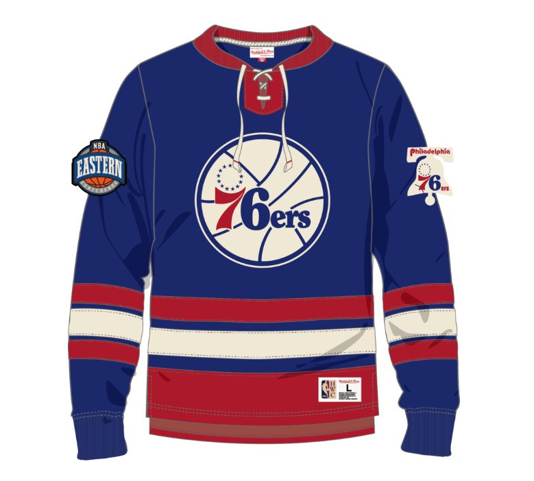 Philadelphia 76ers Mitchell & Ness Heritage Lace-Up Vintage Logo Crew Sweatshirt - Sports Collectibles, Sports Memorabilia, Sports Fan Shop, Sports Gifts