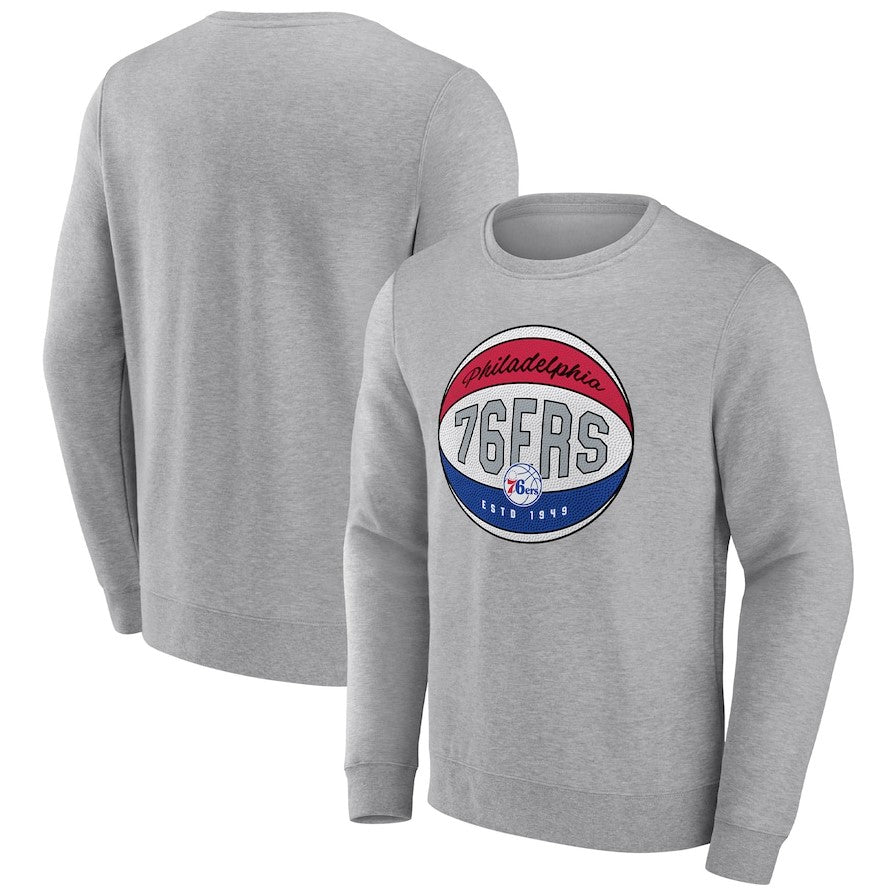 Philadelphia 76ers Heathered Gray True Classics Vint Pullover Sweatshirt - Sports Collectibles, Sports Memorabilia, Sports Fan Shop, Sports Gifts