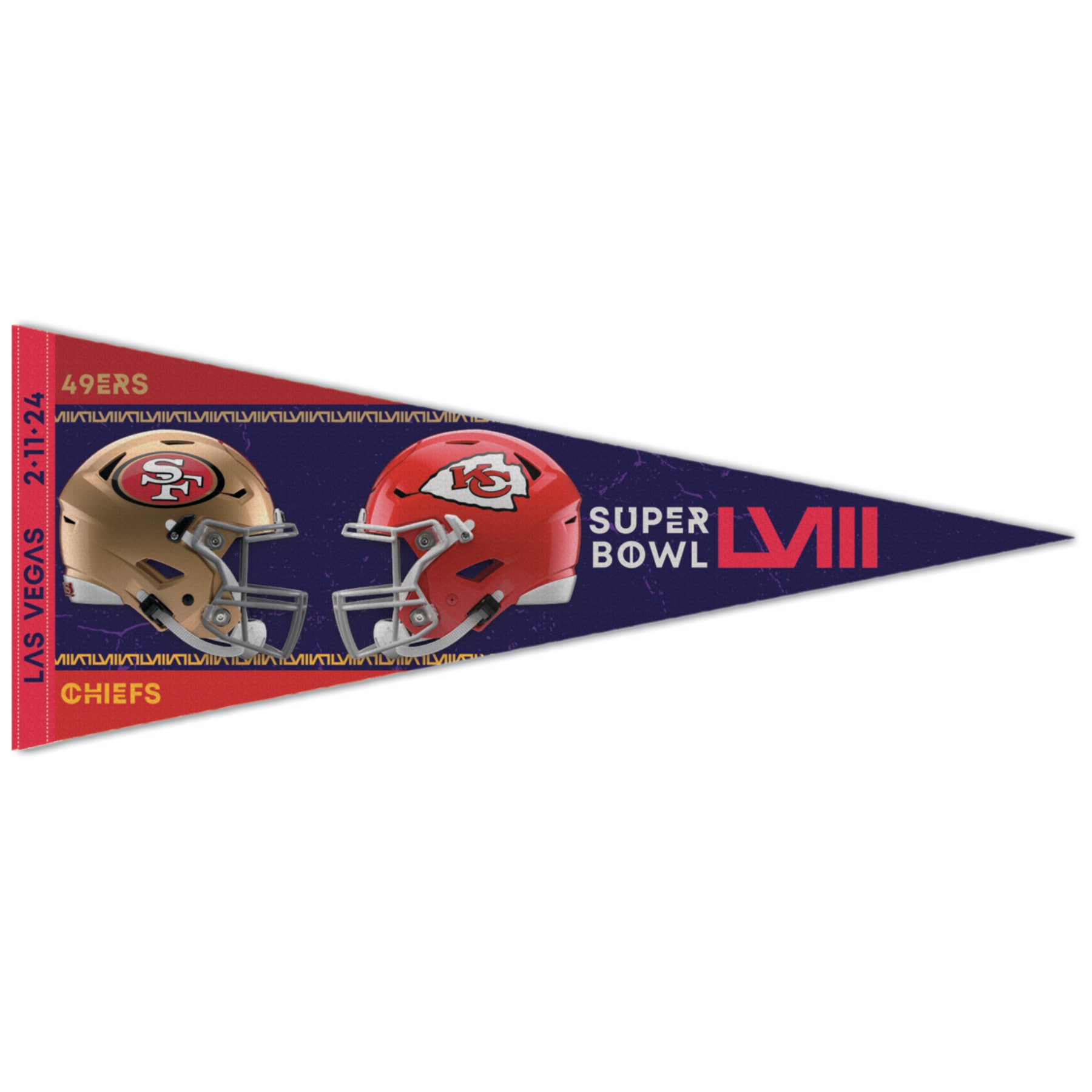 Super Bowl 58 LVIII San Francisco 49ers v Kansas City Chiefs Match-up 12"x30" Premium Pennant - 757 Sports Collectibles