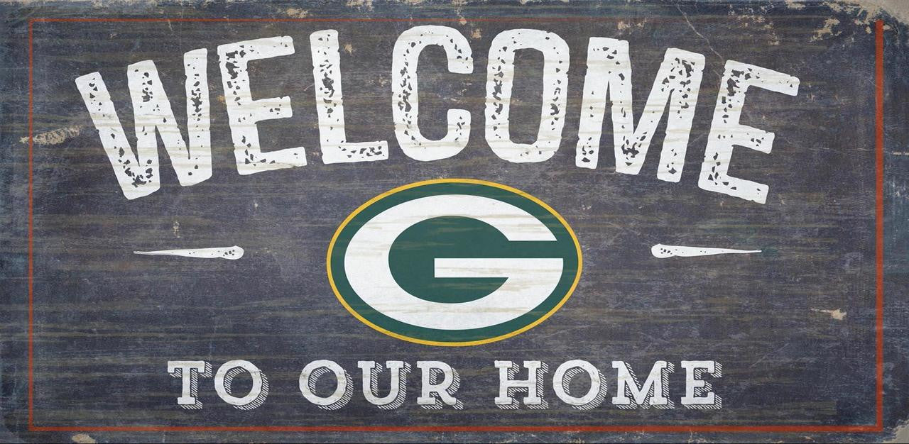 Green Bay Packers Sign Wood 6x12 Welcome To Our Home Design - Special Order - Sports Collectibles, Sports Memorabilia, Sports Fan Shop, Sports Gifts