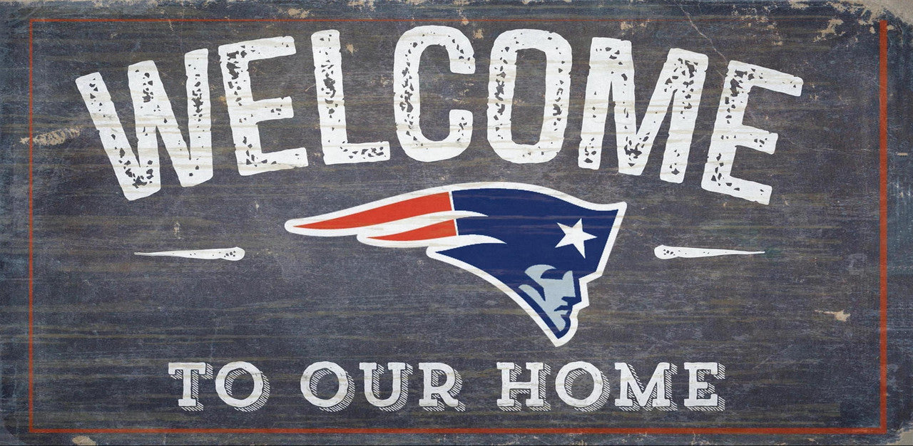 New England Patriots Sign Wood 6x12 Welcome To Our Home Design - Special Order - Sports Collectibles, Sports Memorabilia, Sports Fan Shop, Sports Gifts