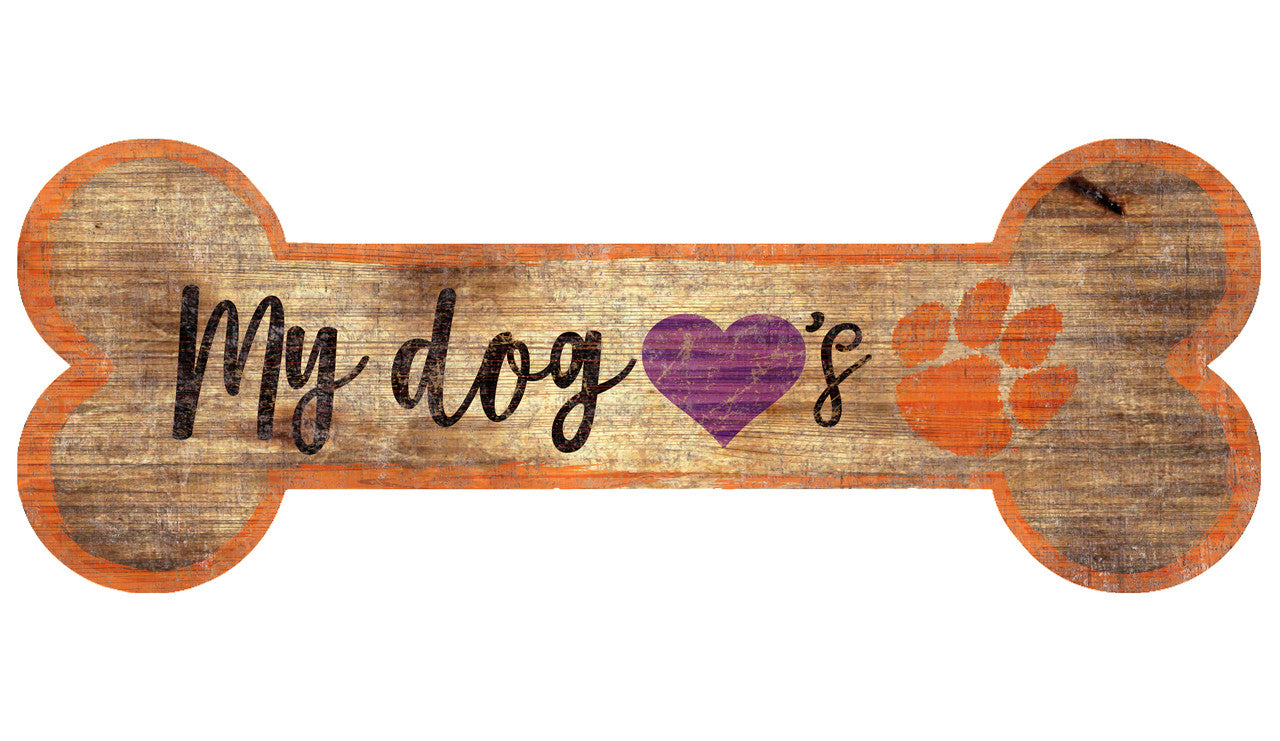Clemson Tigers Sign Wood 6x12 Dog Bone Shape - Sports Collectibles, Sports Memorabilia, Sports Fan Shop, Sports Gifts