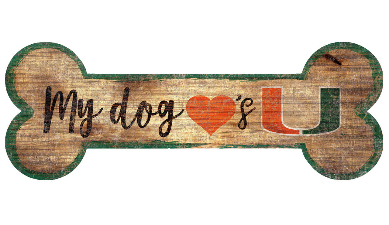 Miami Hurricanes Sign Wood 6x12 Dog Bone Shape - Sports Collectibles, Sports Memorabilia, Sports Fan Shop, Sports Gifts