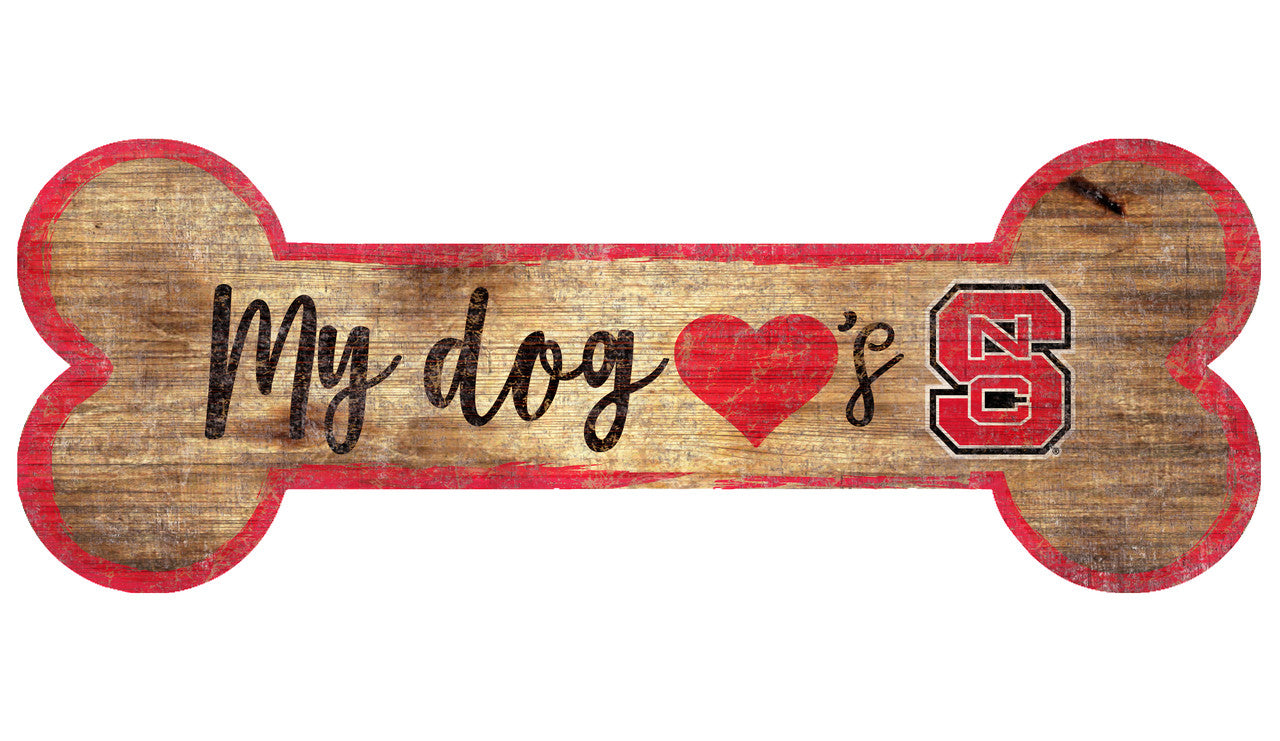 North Carolina State Wolfpack Sign Wood 6x12 Dog Bone Shape - Sports Collectibles, Sports Memorabilia, Sports Fan Shop, Sports Gifts