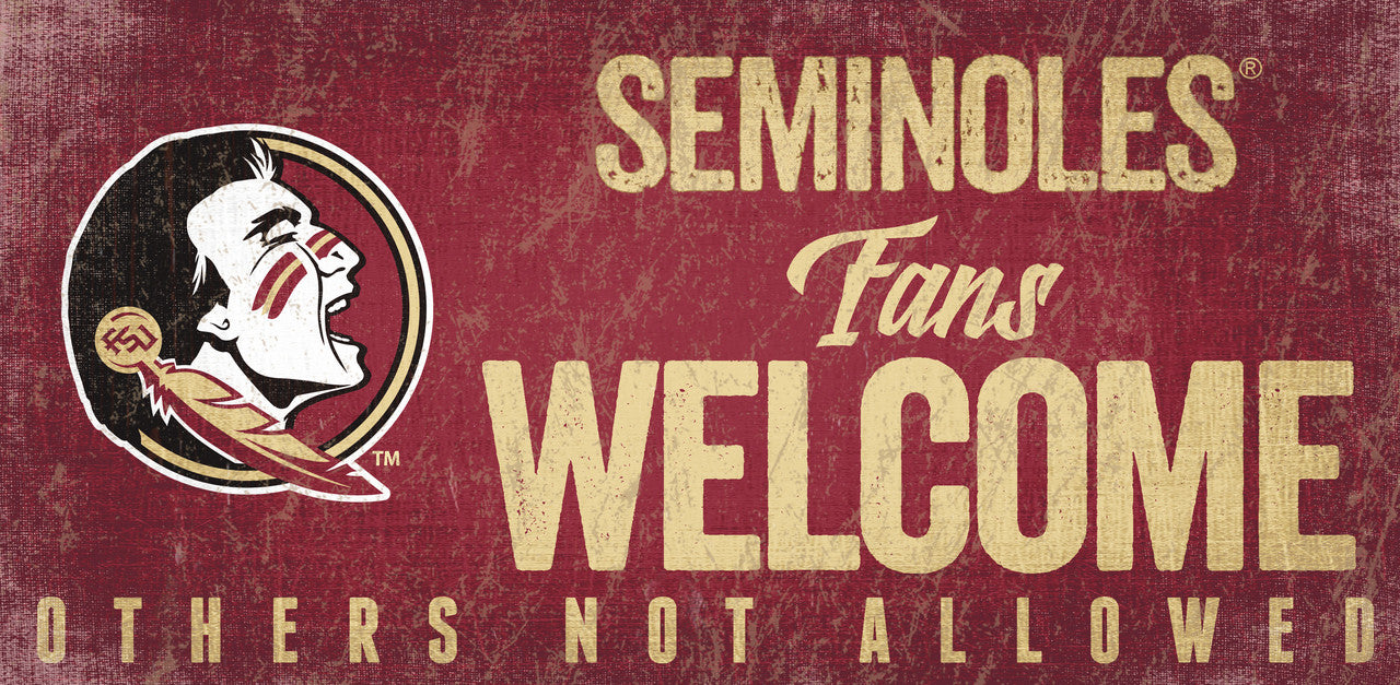 Florida State Seminoles Wood Sign Fans Welcome 12x6 - Sports Collectibles, Sports Memorabilia, Sports Fan Shop, Sports Gifts